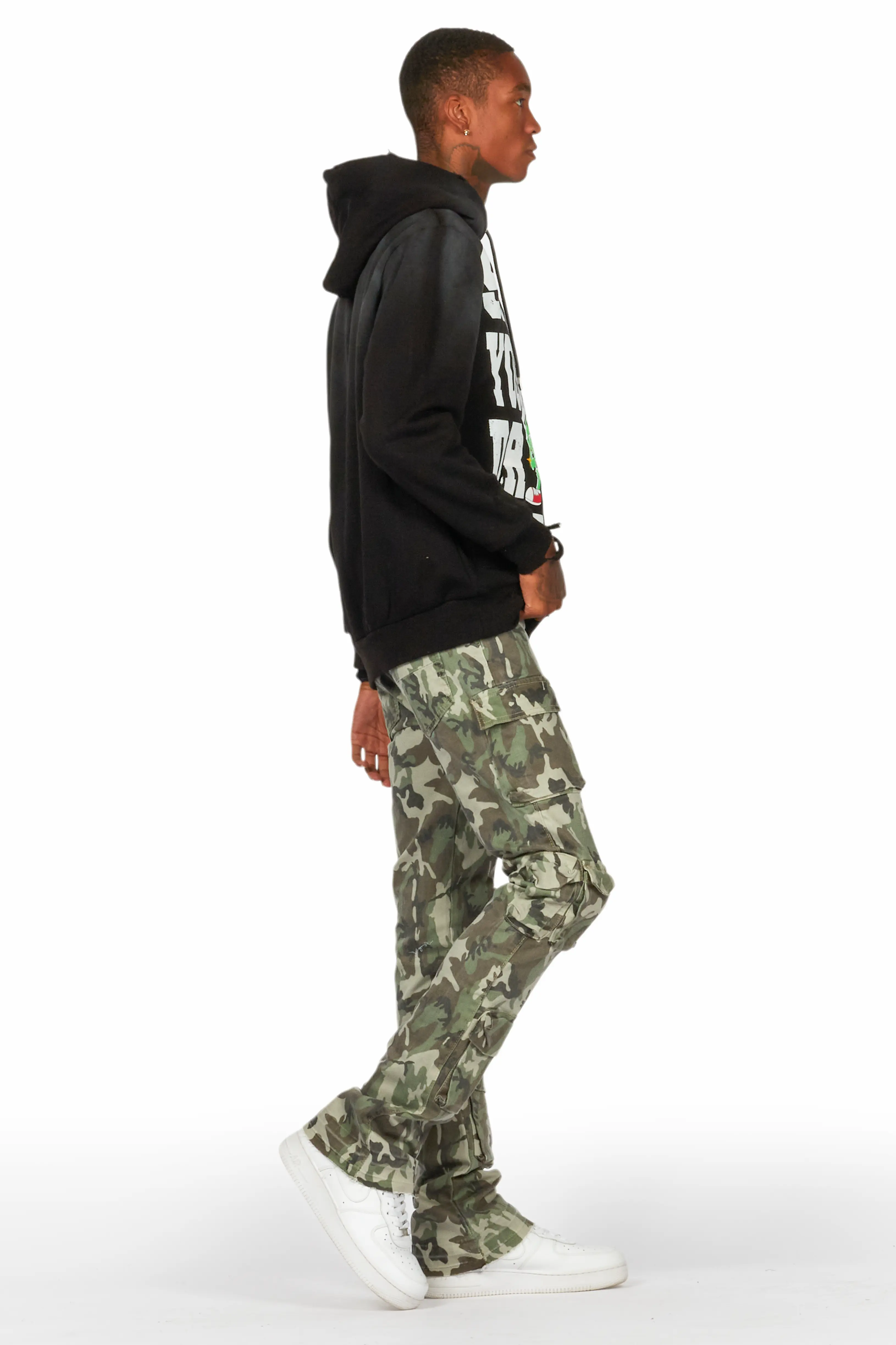 Yves Green Camo Stacked Flare Cargo Jean - Image 4