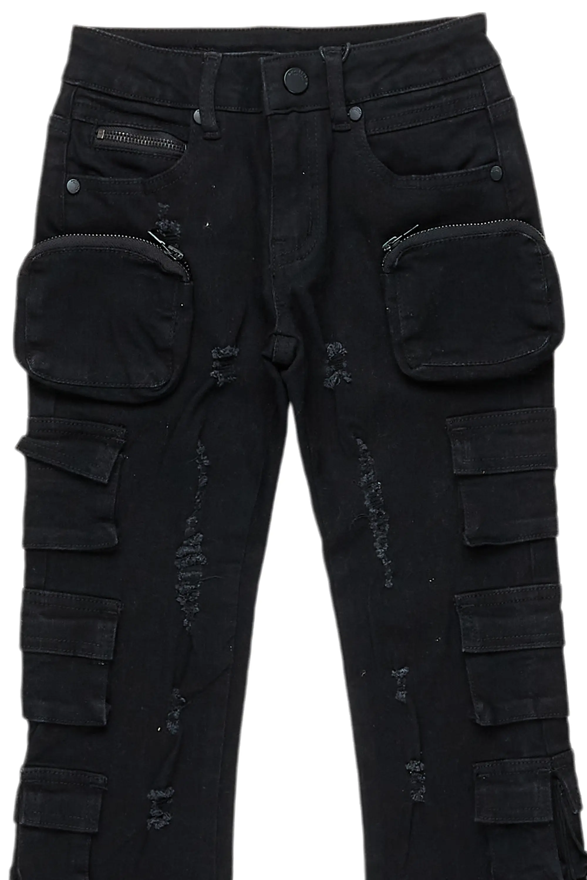 Boys Konrad Black Cargo Stacked Flare Jean - Image 7