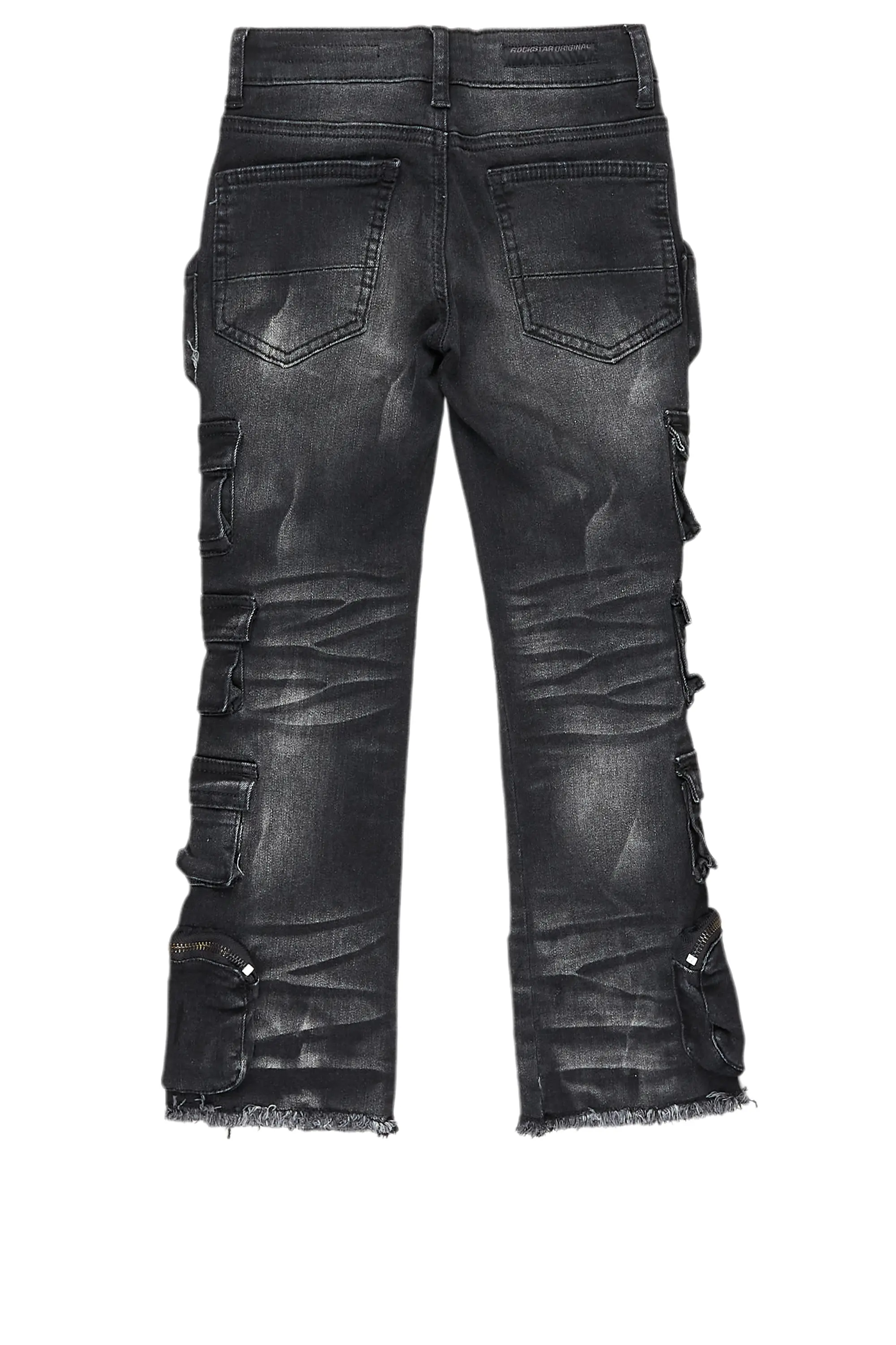 Boys Konrad Grey Wash Cargo Stacked Flare Jean - Image 8