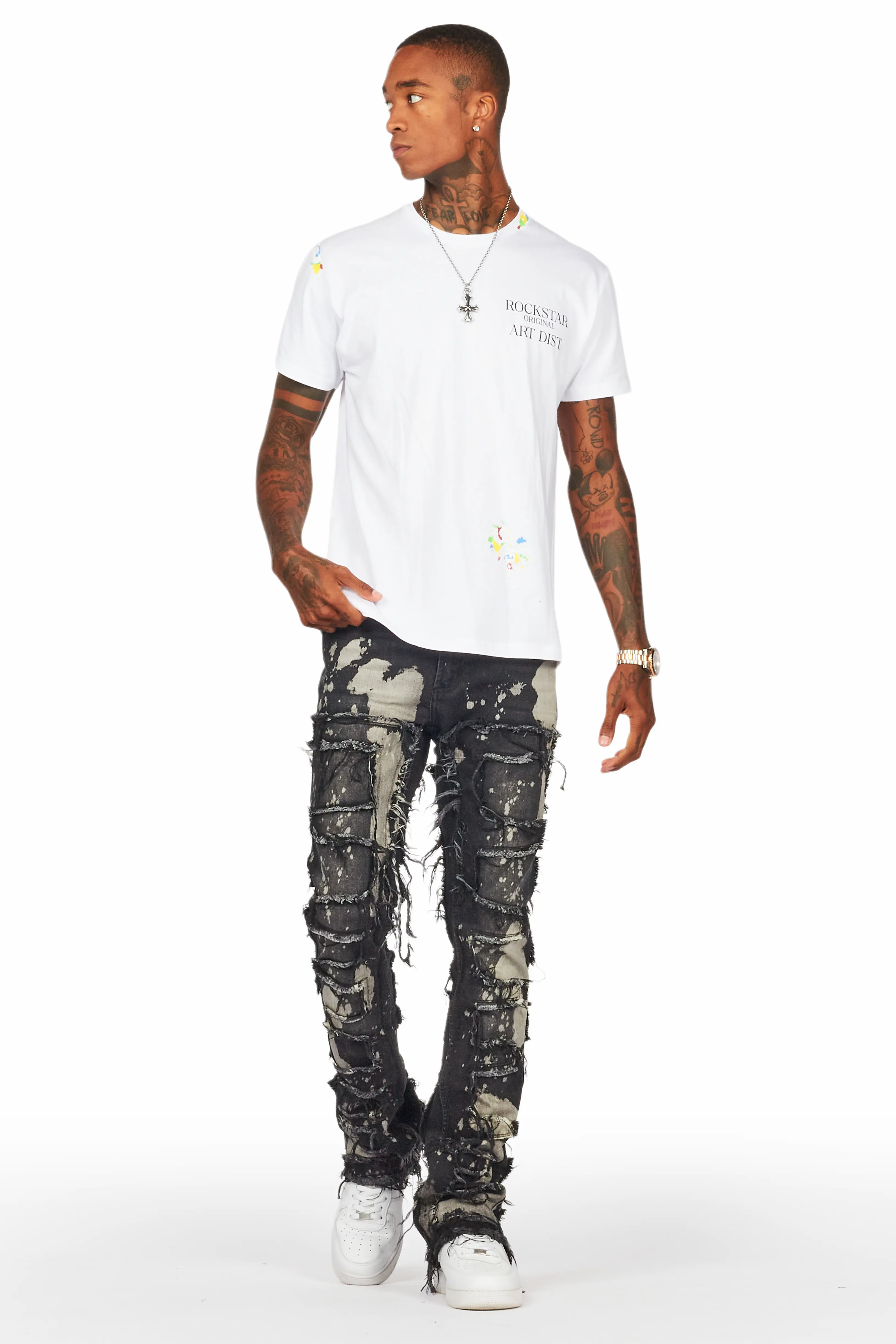 Laban Black Bleach Stacked Flare Jean - Image 3
