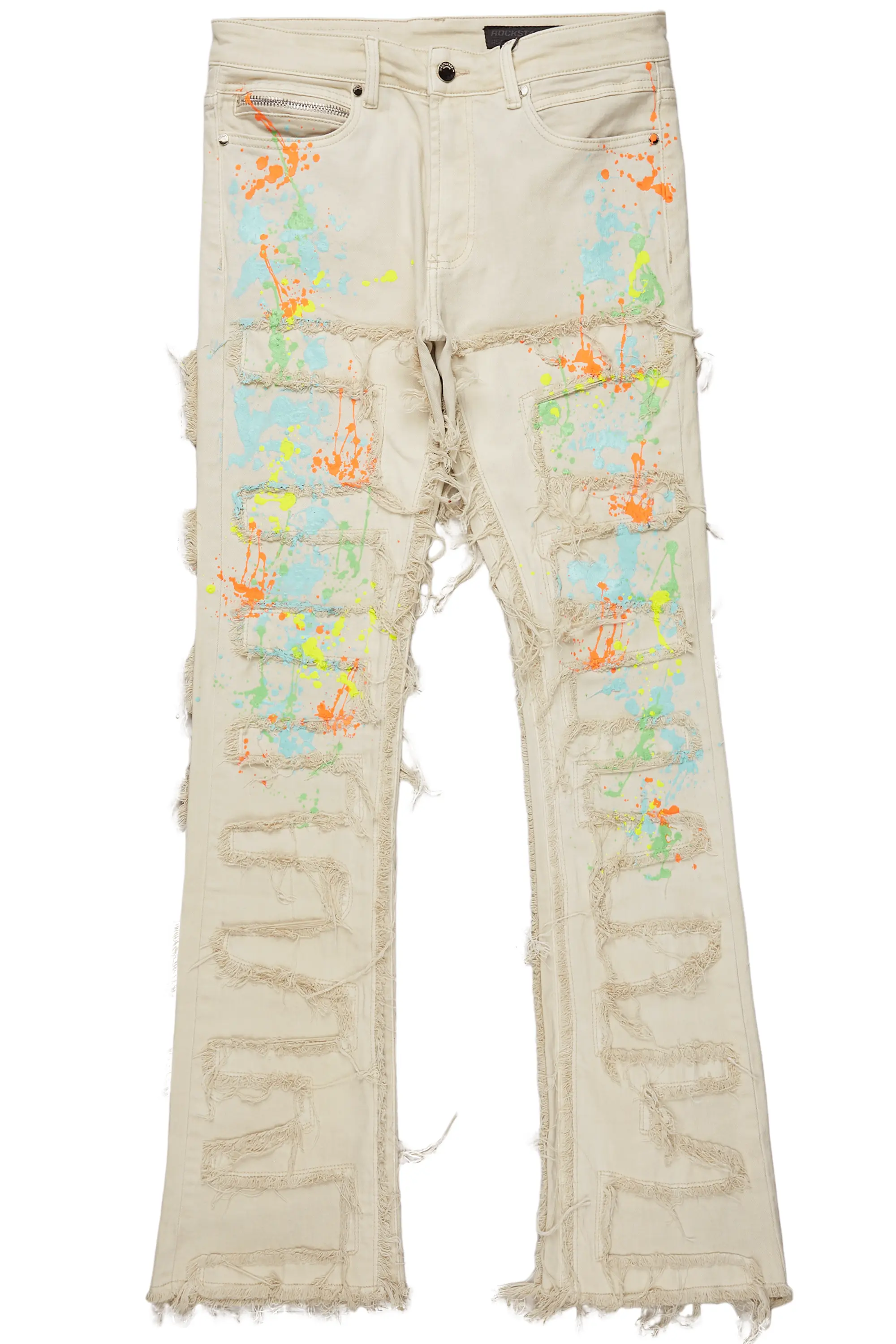 Tacito Beige Painter Stacked Flare Jean - Image 2