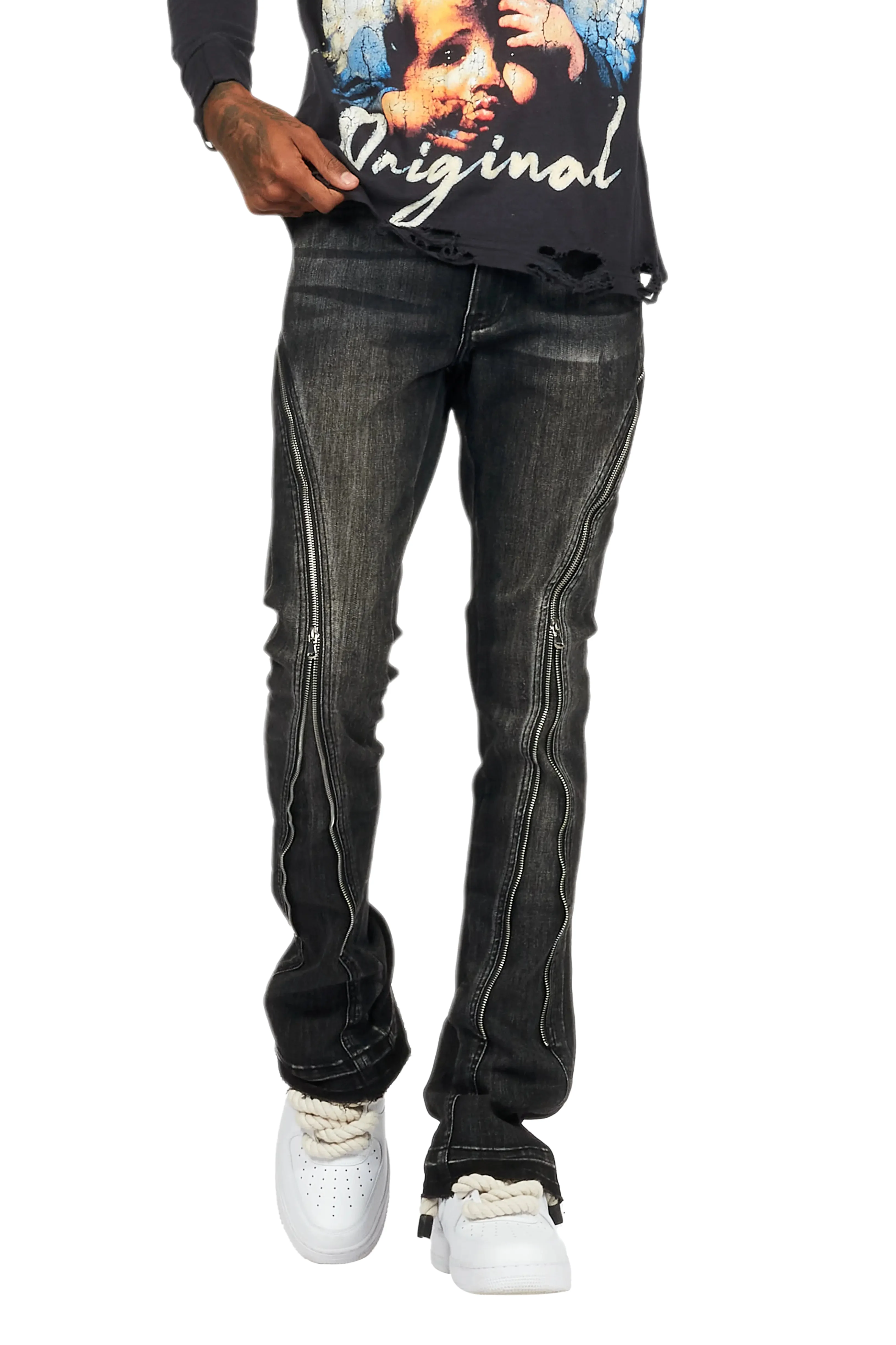 Rani Black Stacked Flare Jean - Image 10