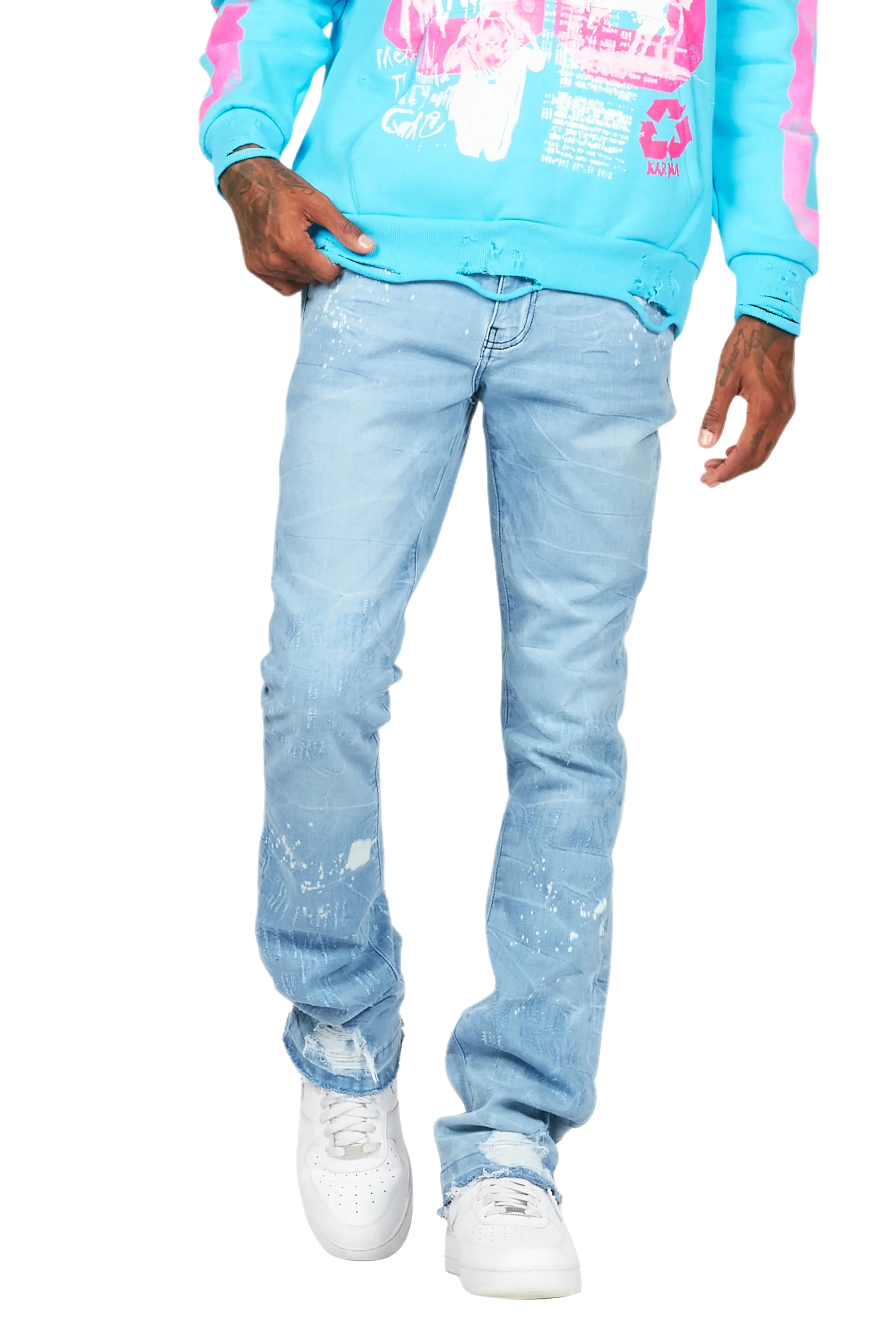 Molter Light Blue Stacked Flare Jean - Image 7