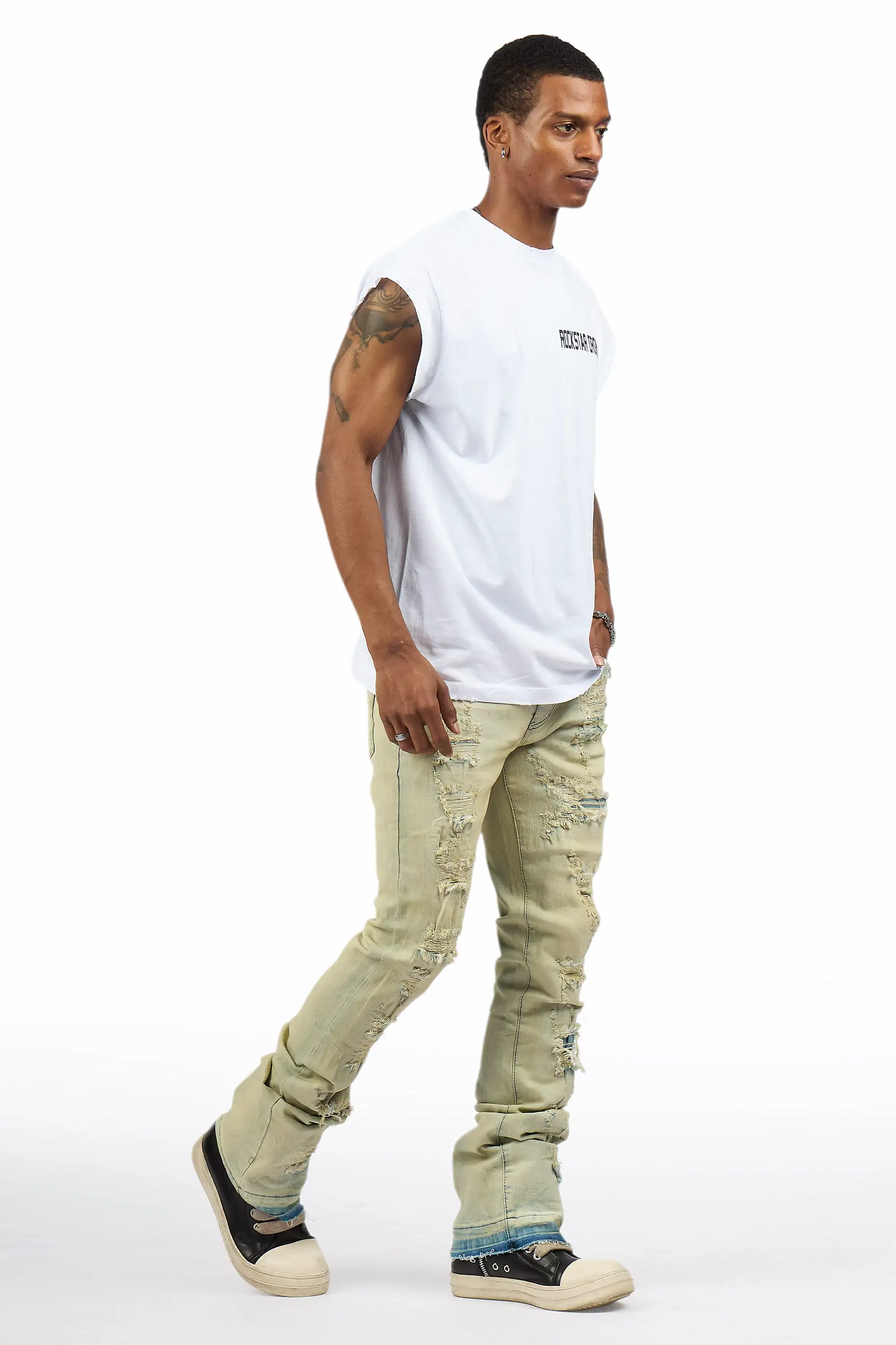Holibert Light Blue Stacked Flare Jean - Image 5