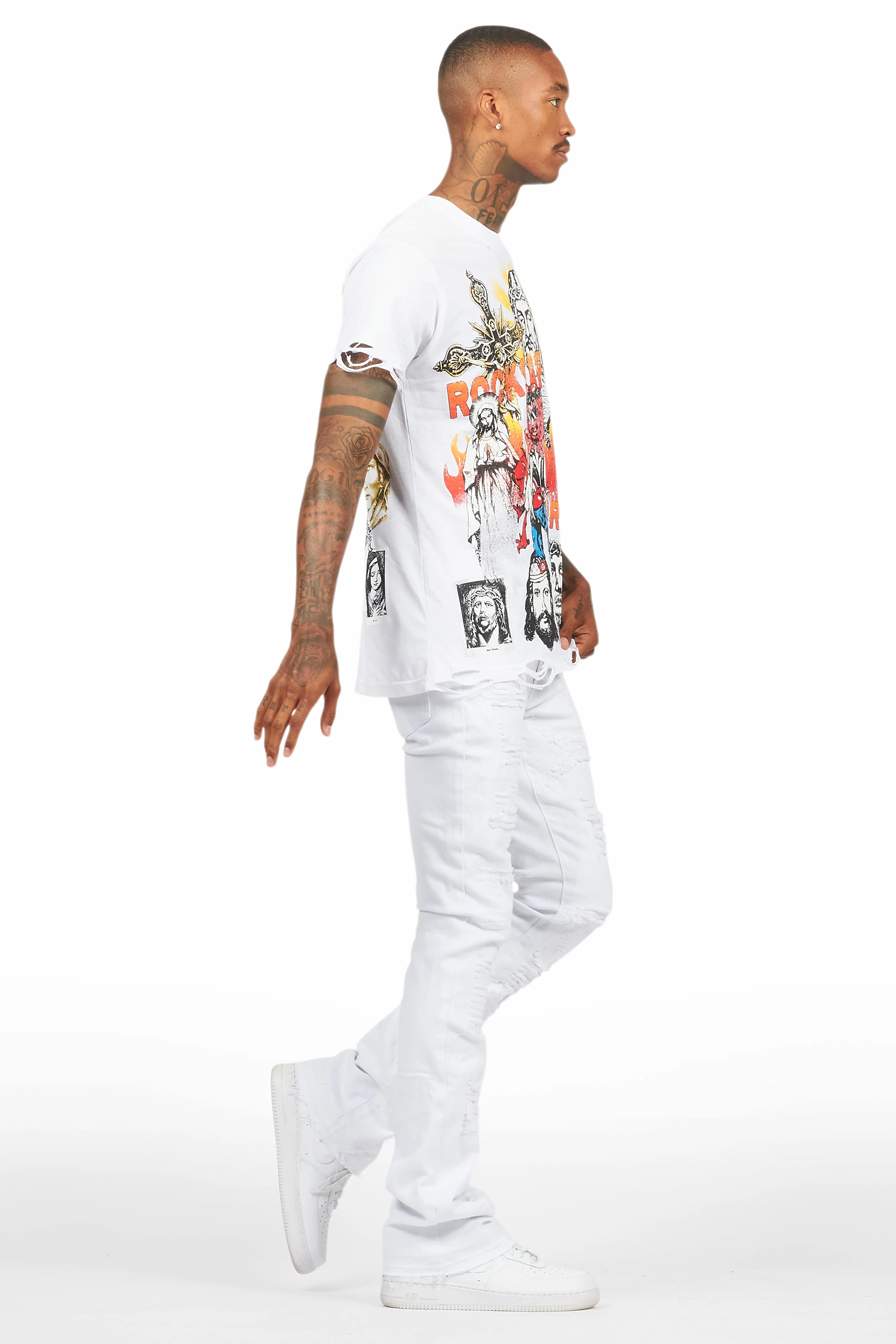 Holibert White Stacked Flare Jean - Image 9