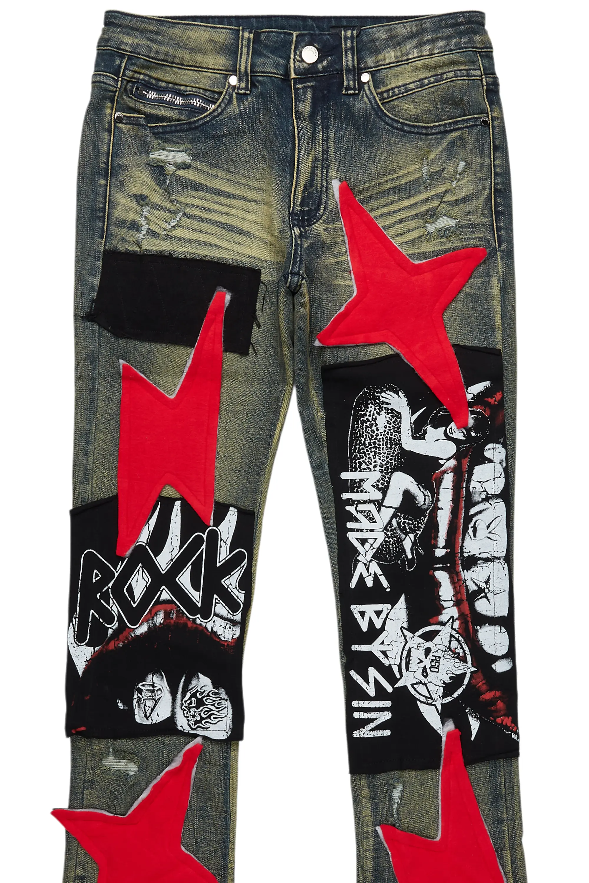 Vadim Blue Patchwork Stacked Flare Jean - Image 8