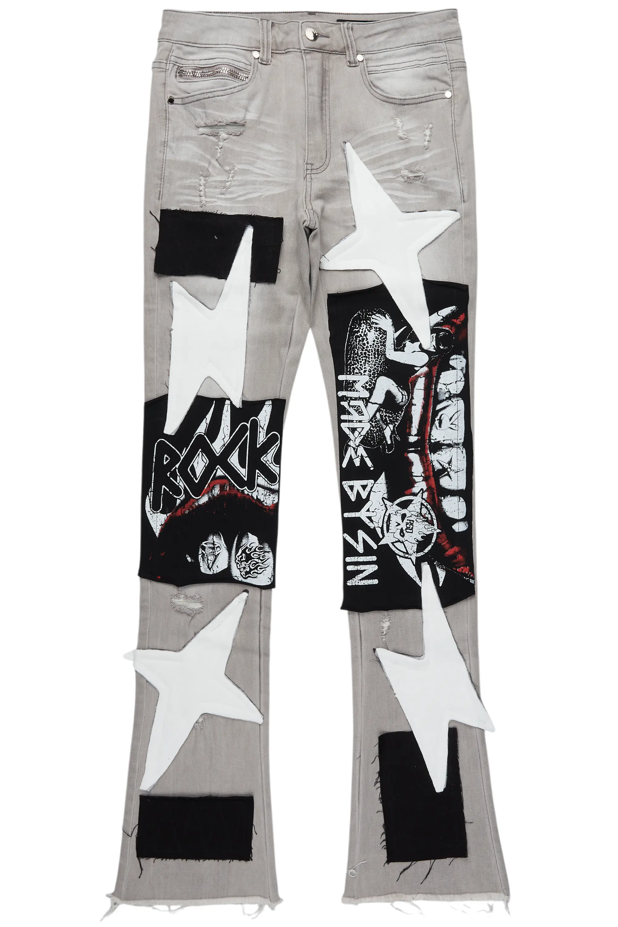 Vadim Grey Patchwork Stacked Flare Jean - Image 2