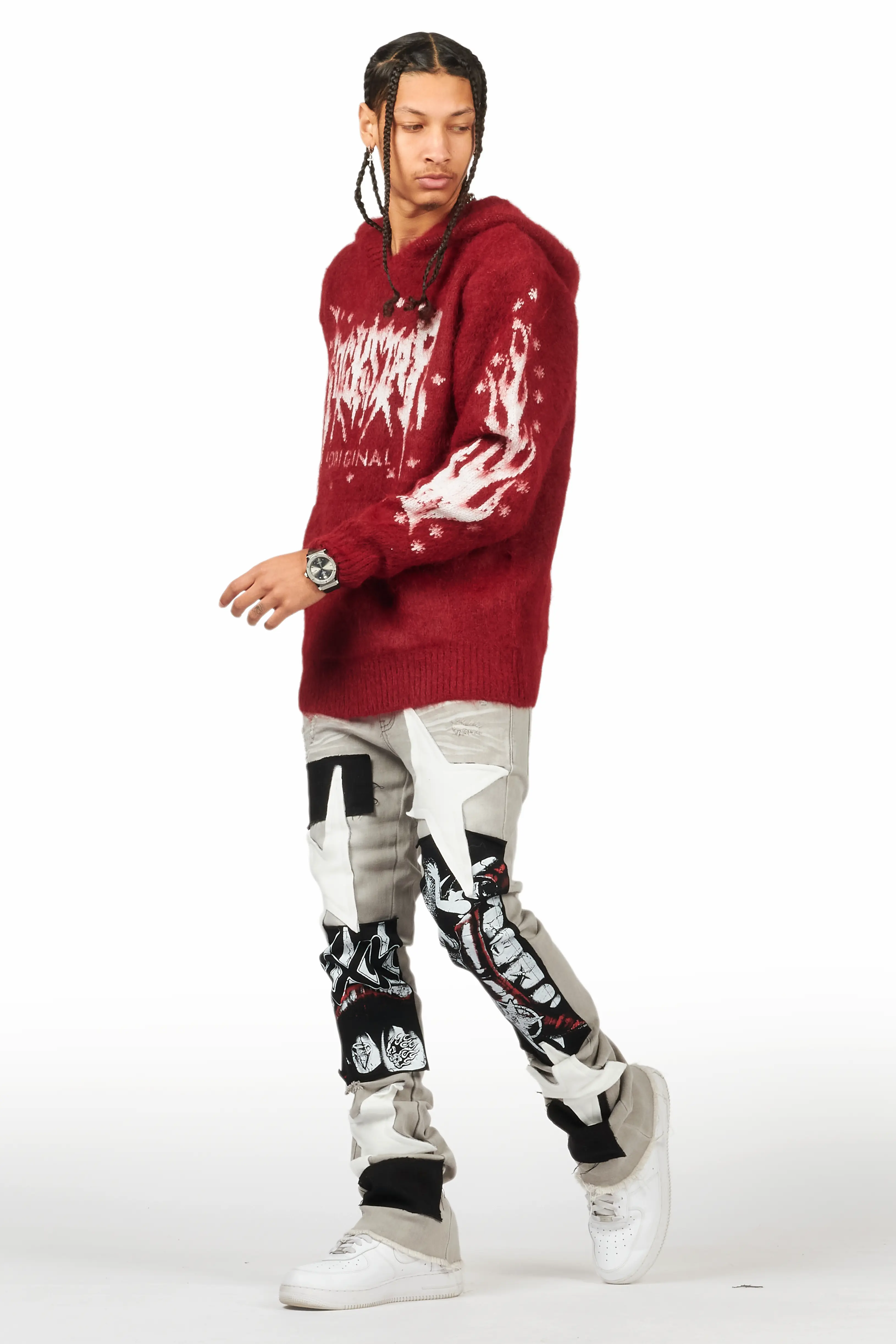 Vadim Grey Patchwork Stacked Flare Jean - Image 6