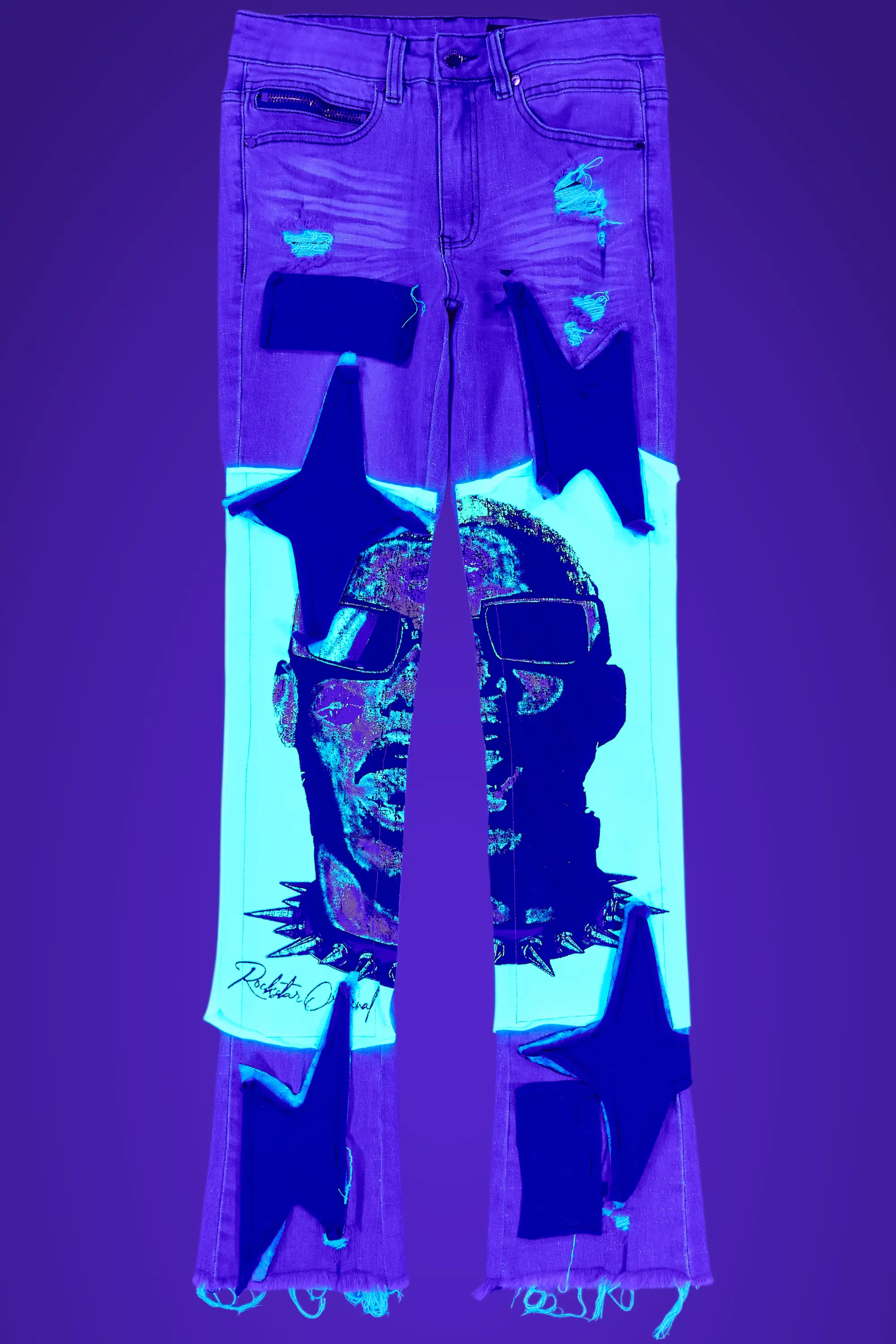 Savage Blue Patchwork Stacked Flare Jean - Image 4