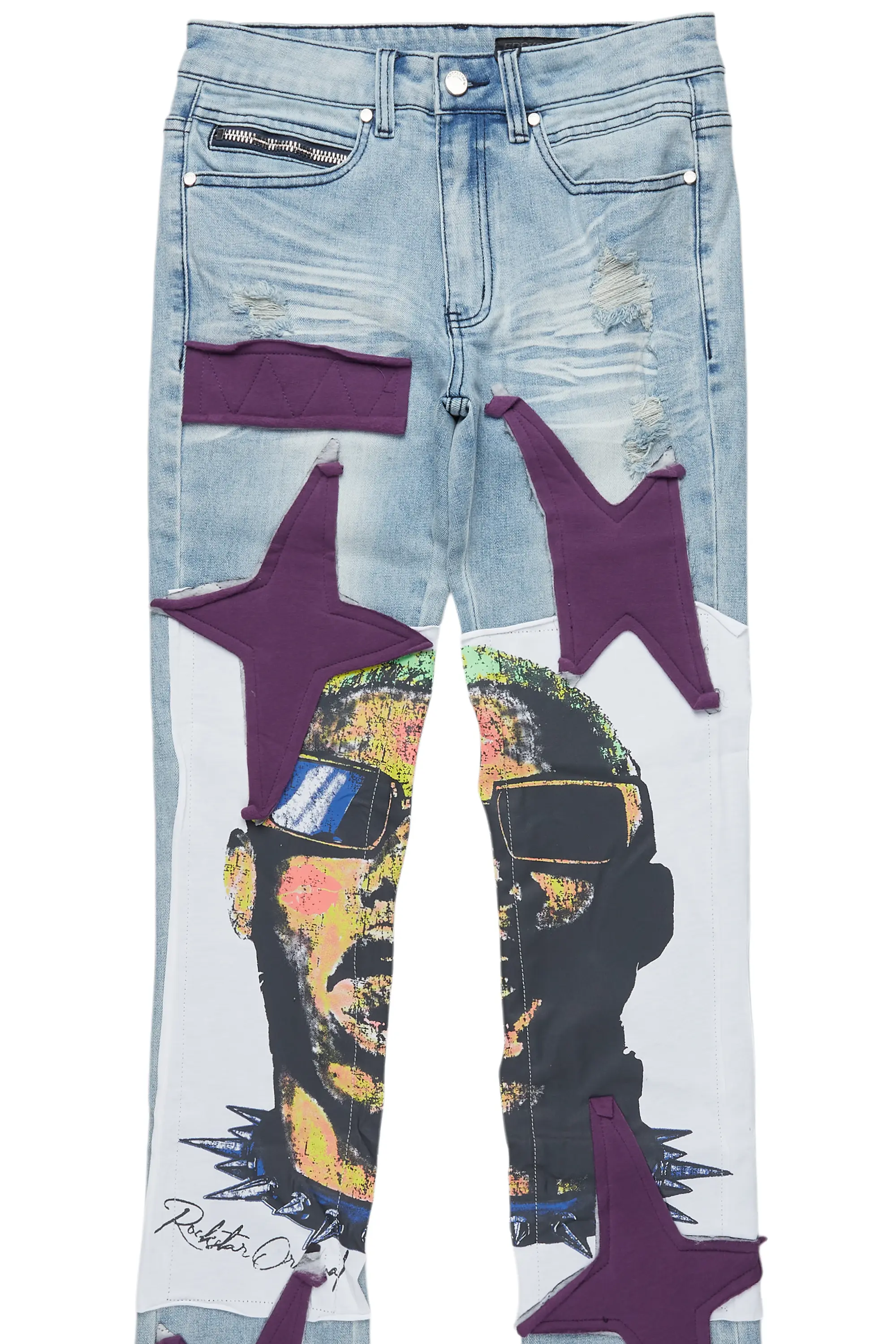 Savage Blue Patchwork Stacked Flare Jean - Image 9