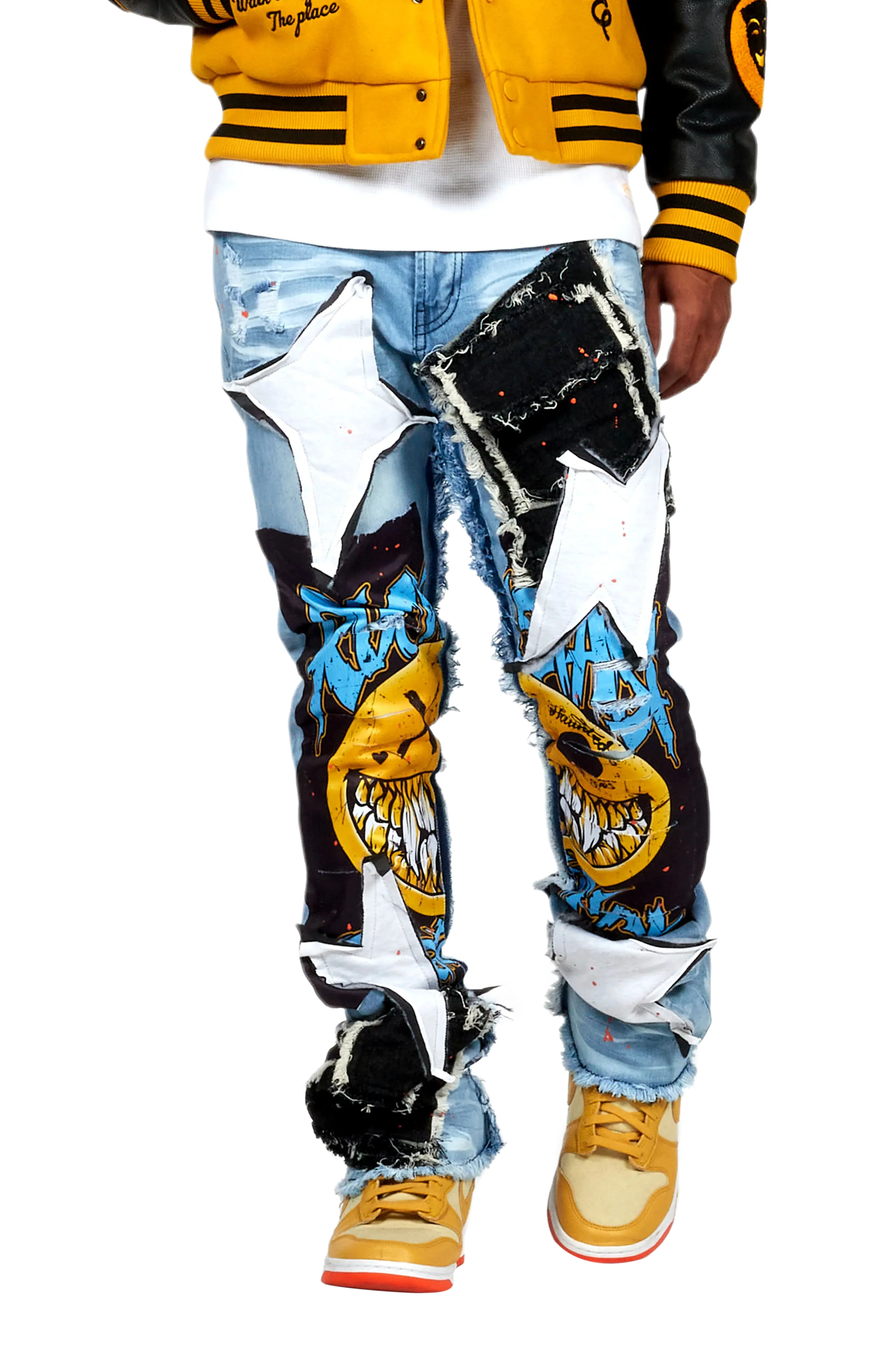 Fraust Blue Patchwork Stacked Flare Jean - Image 10