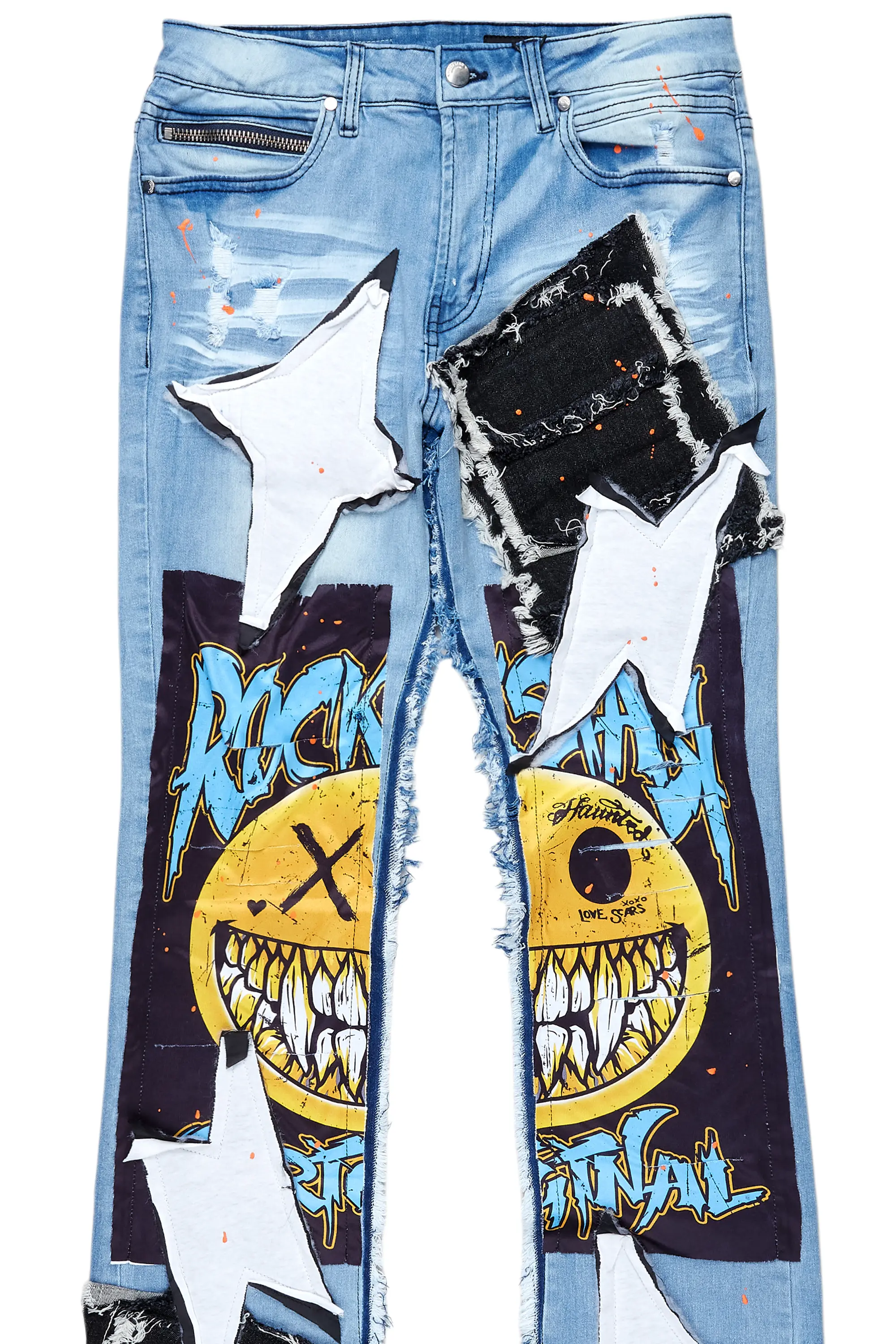 Fraust Blue Patchwork Stacked Flare Jean - Image 8