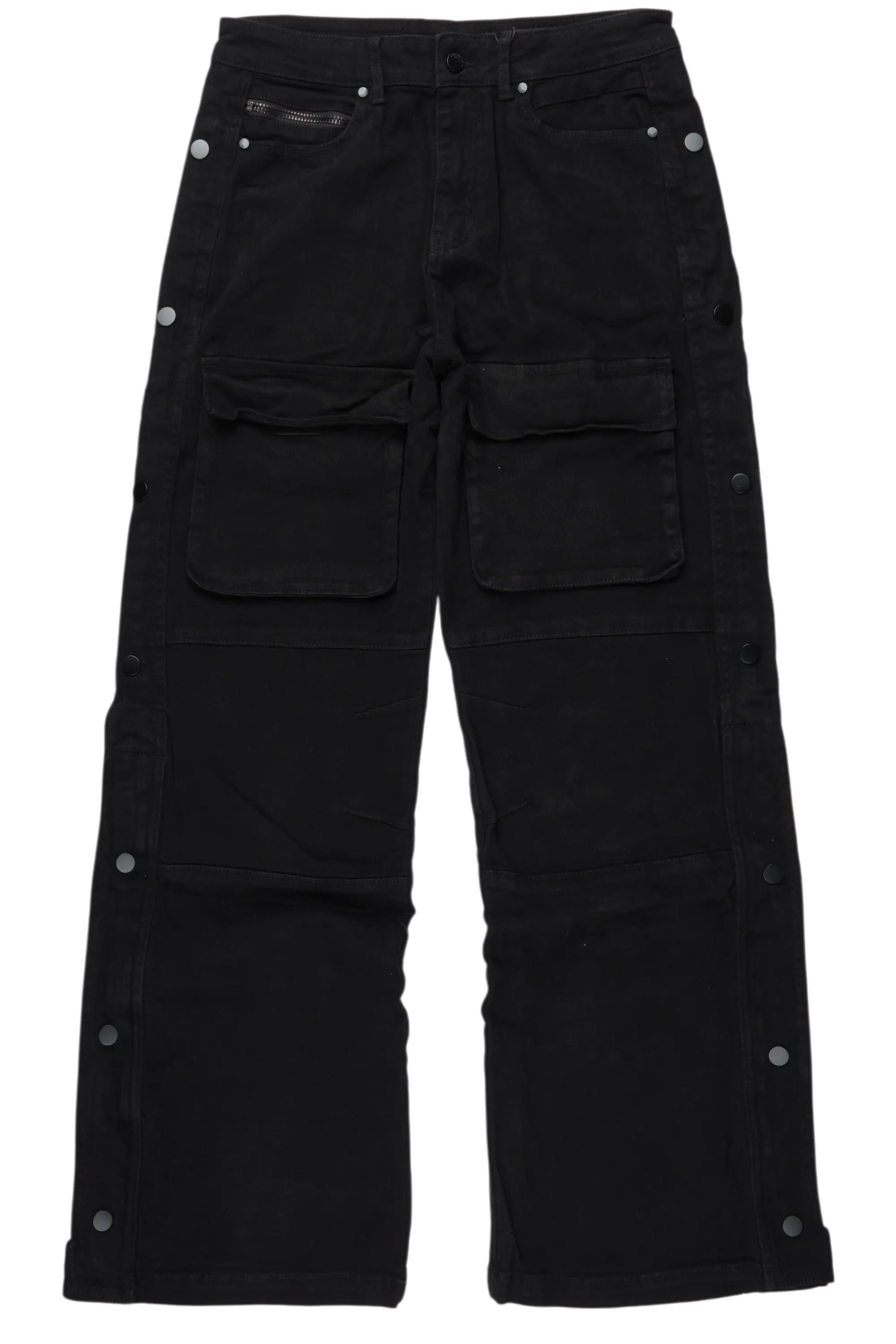 Yuri Black Stacked Cargo Flare Jean - Image 2