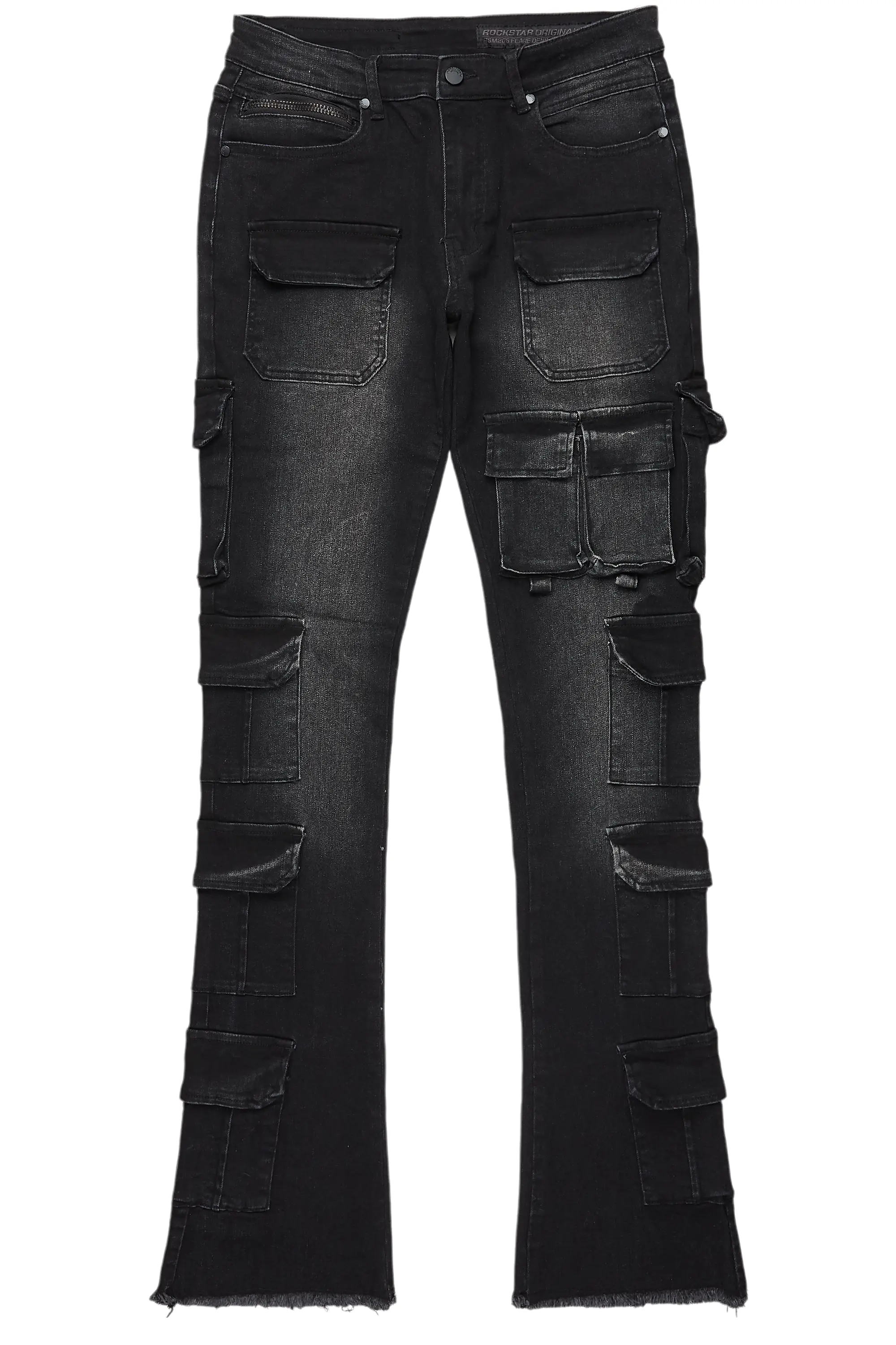 Valery Black Stacked Flared Cargo Jean - Image 2