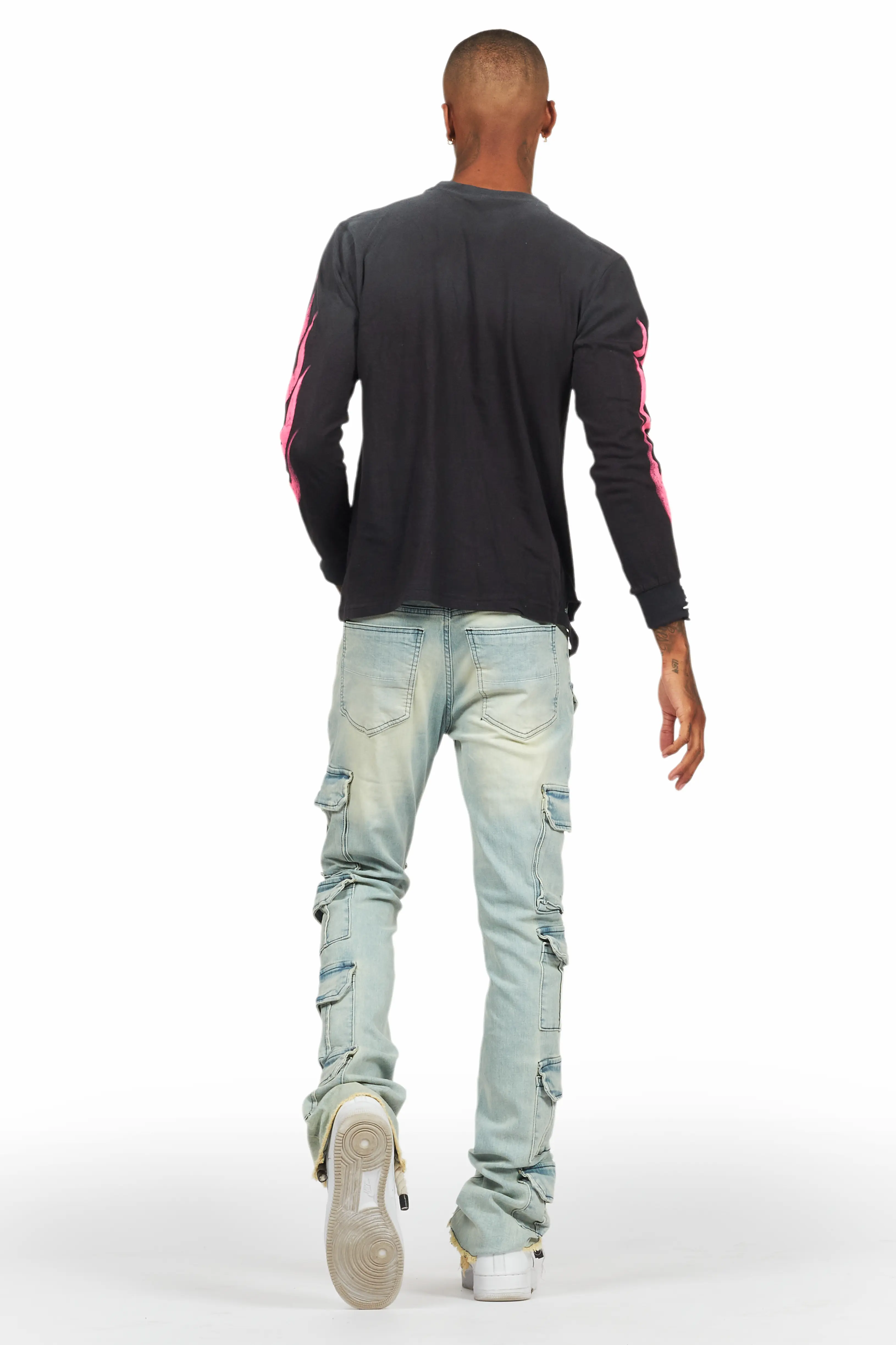 Valery Blue Stacked Flared Cargo Jean - Image 5