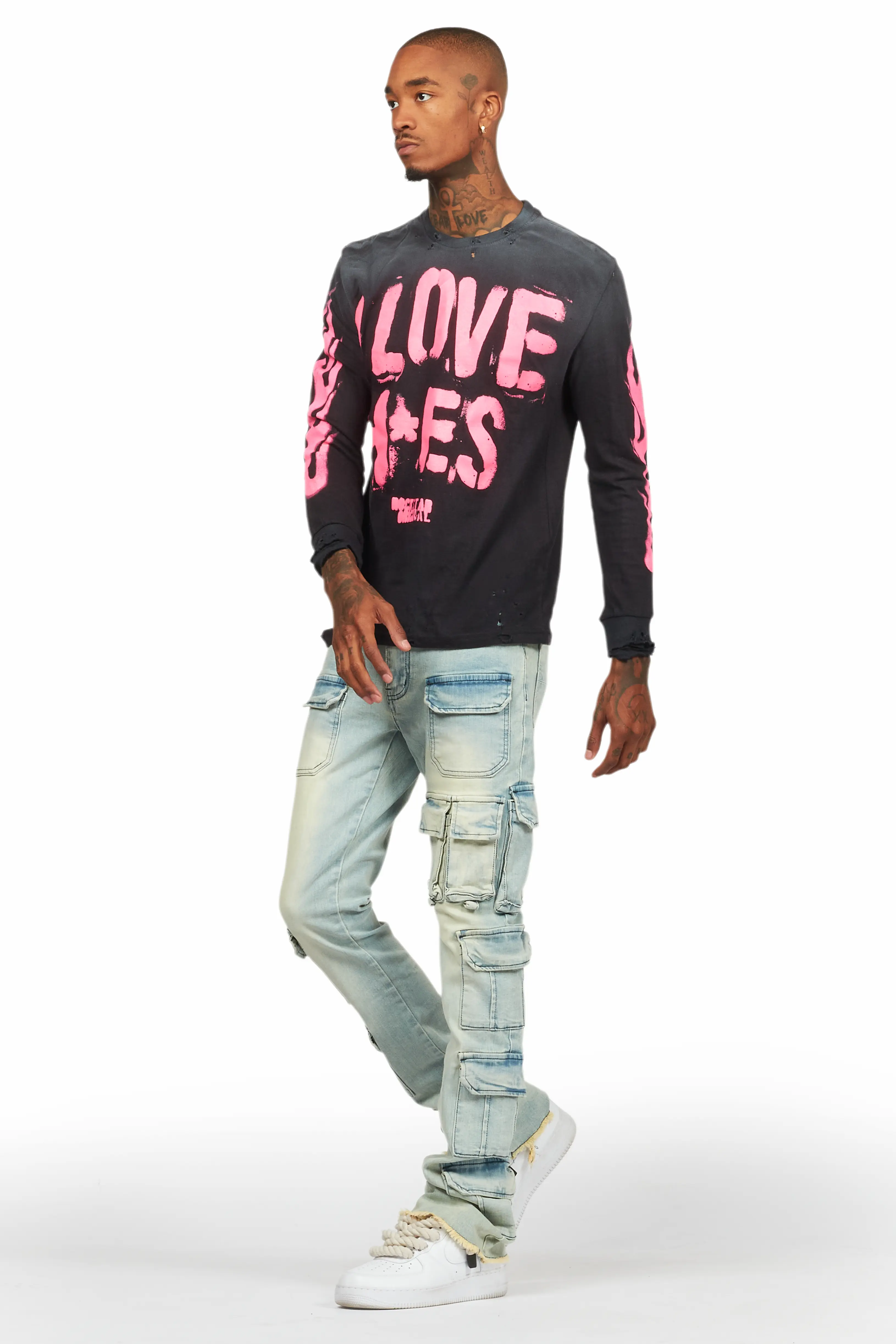 Valery Blue Stacked Flared Cargo Jean - Image 7