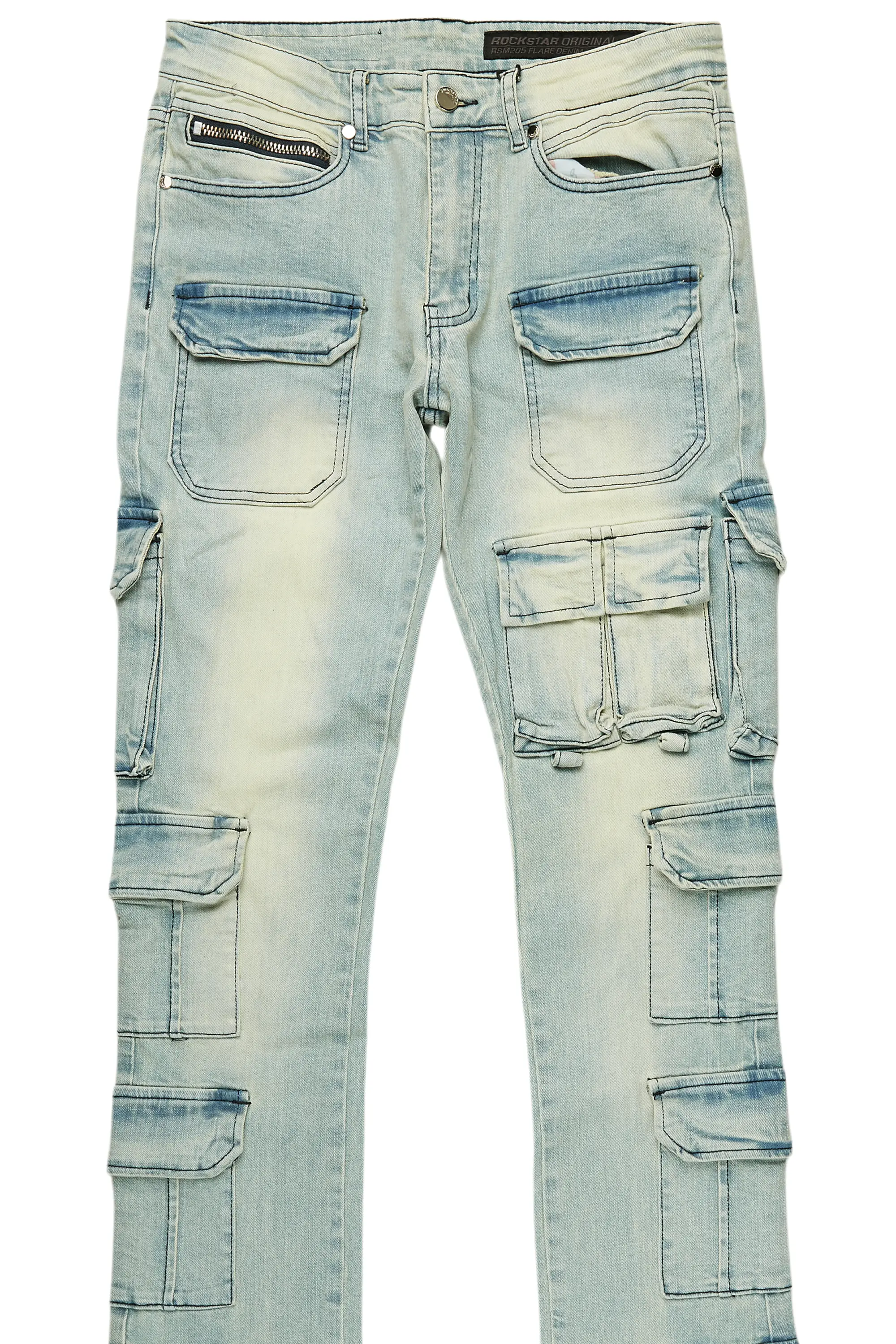 Valery Blue Stacked Flared Cargo Jean - Image 9