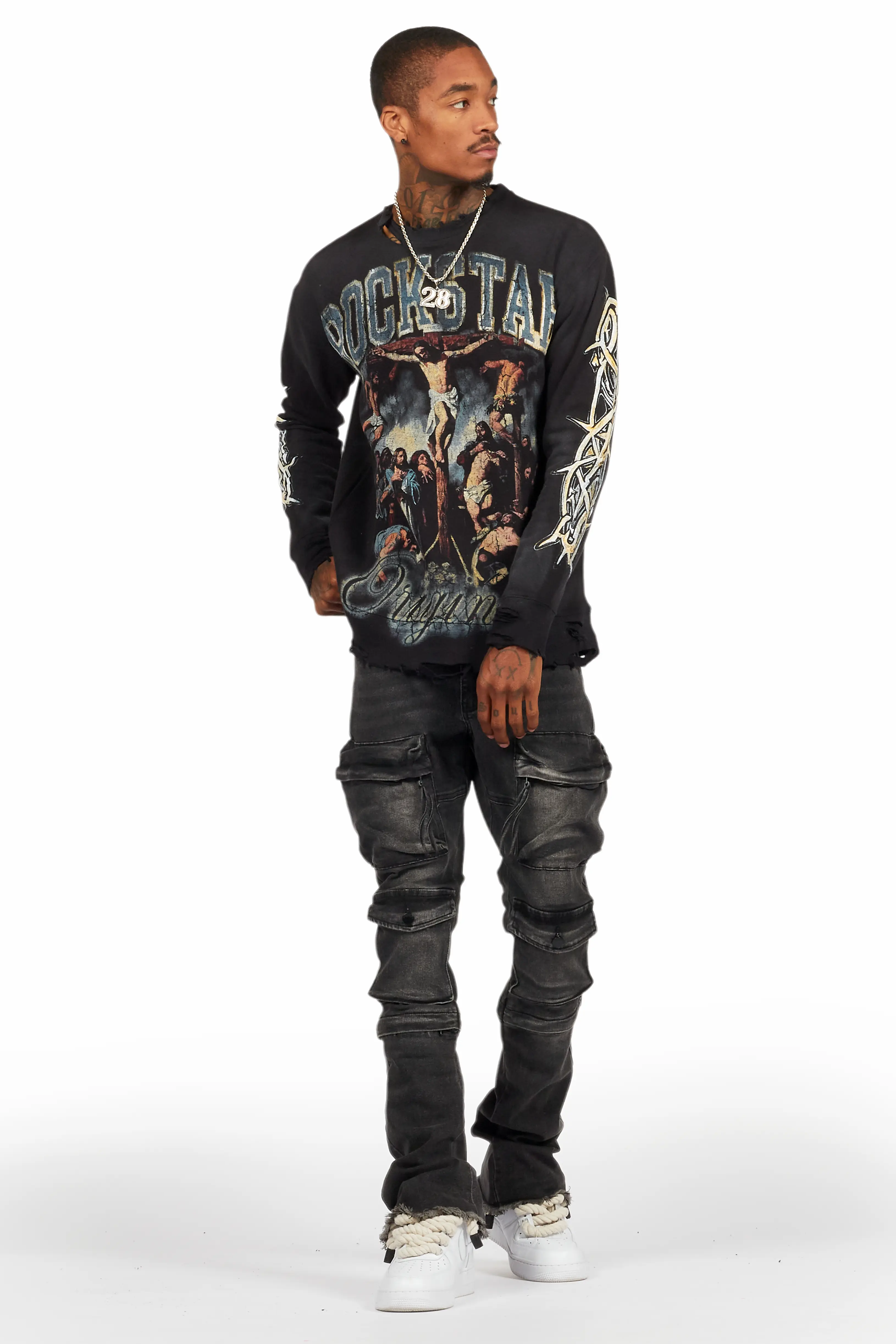 Jan Black Stacked Flare Cargo Jean - Image 3