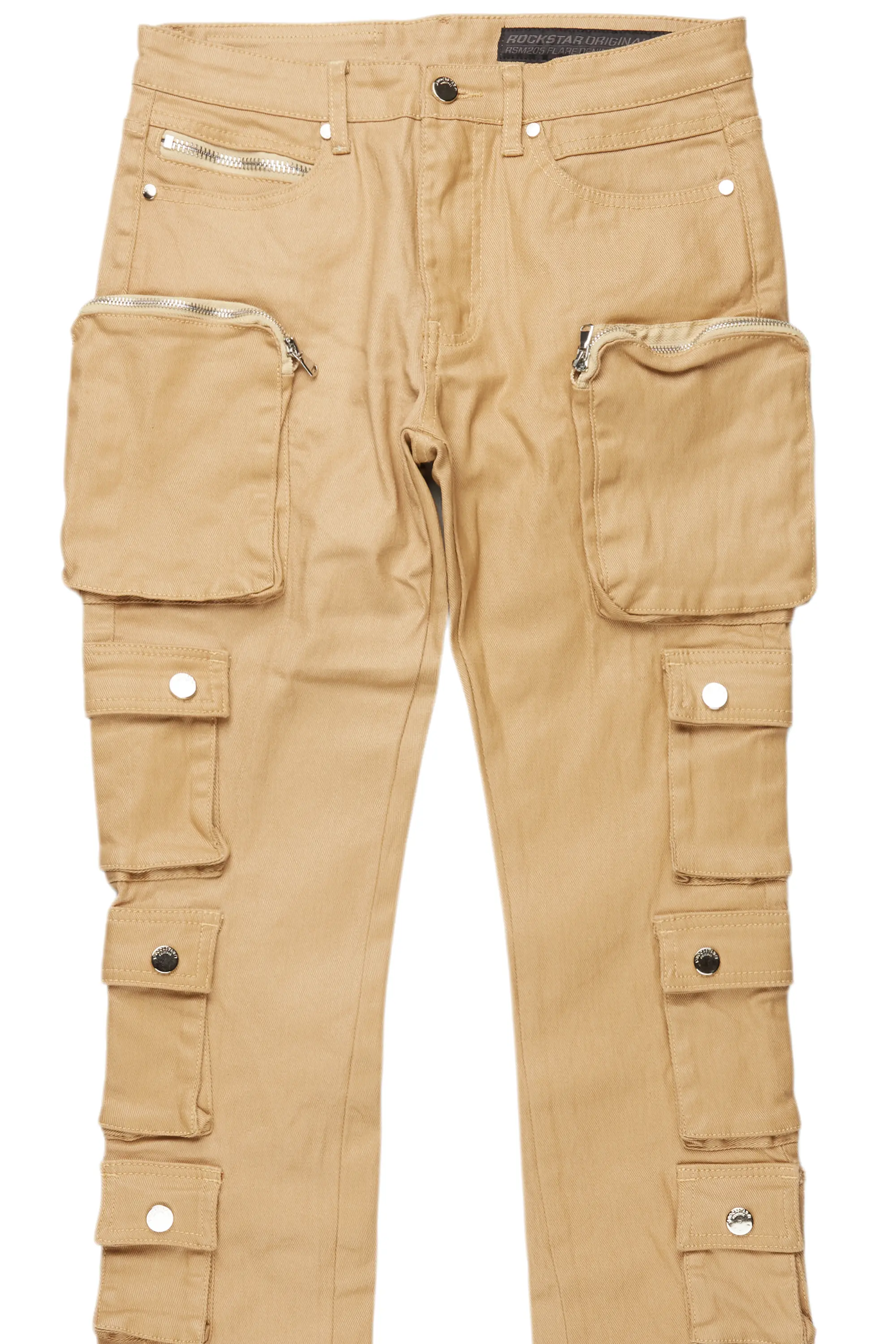 Konrad Beige Coated Stacked Flare Jean - Image 8