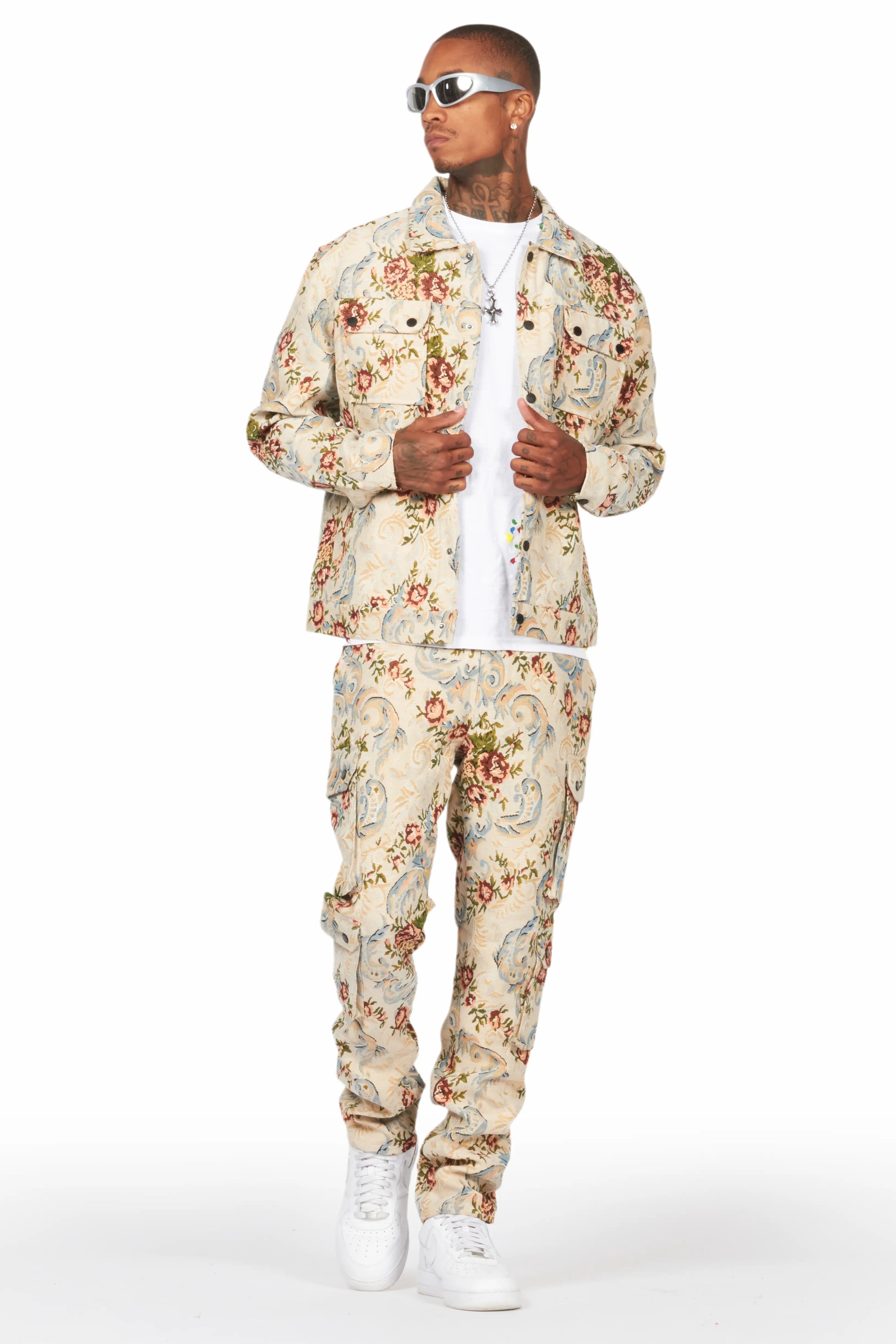 Kader Beige Multi Tapestry Cargo Jean - Image 3
