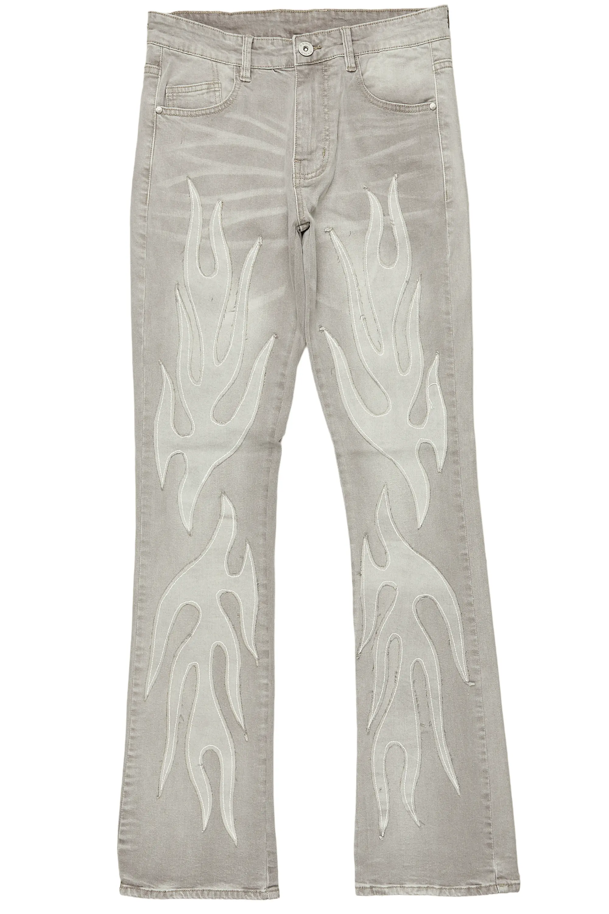 Ebbos Grey Flame Patched Skinny Flare Jean - Image 2