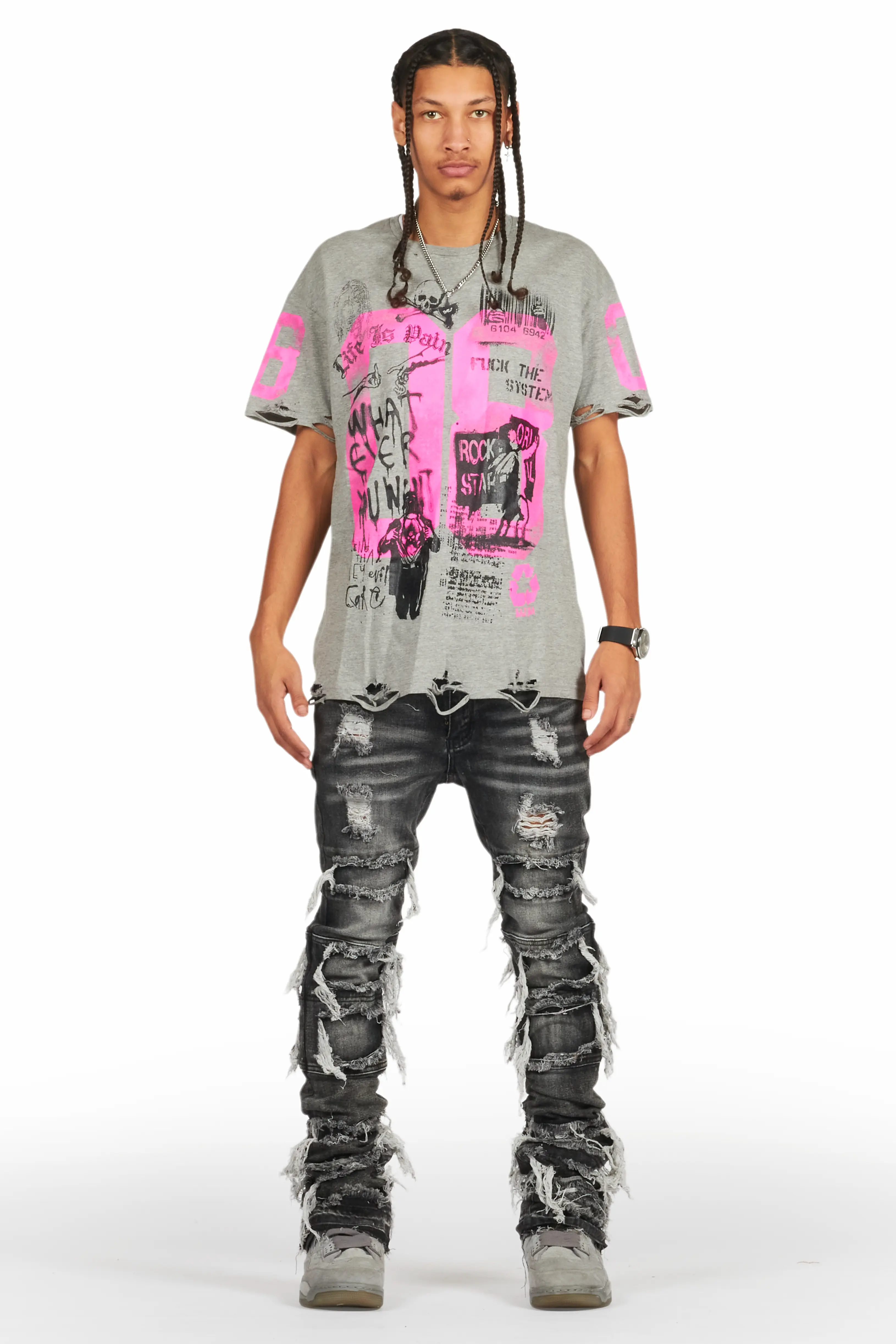 Vasco Grey Stacked Flare Jean - Image 3