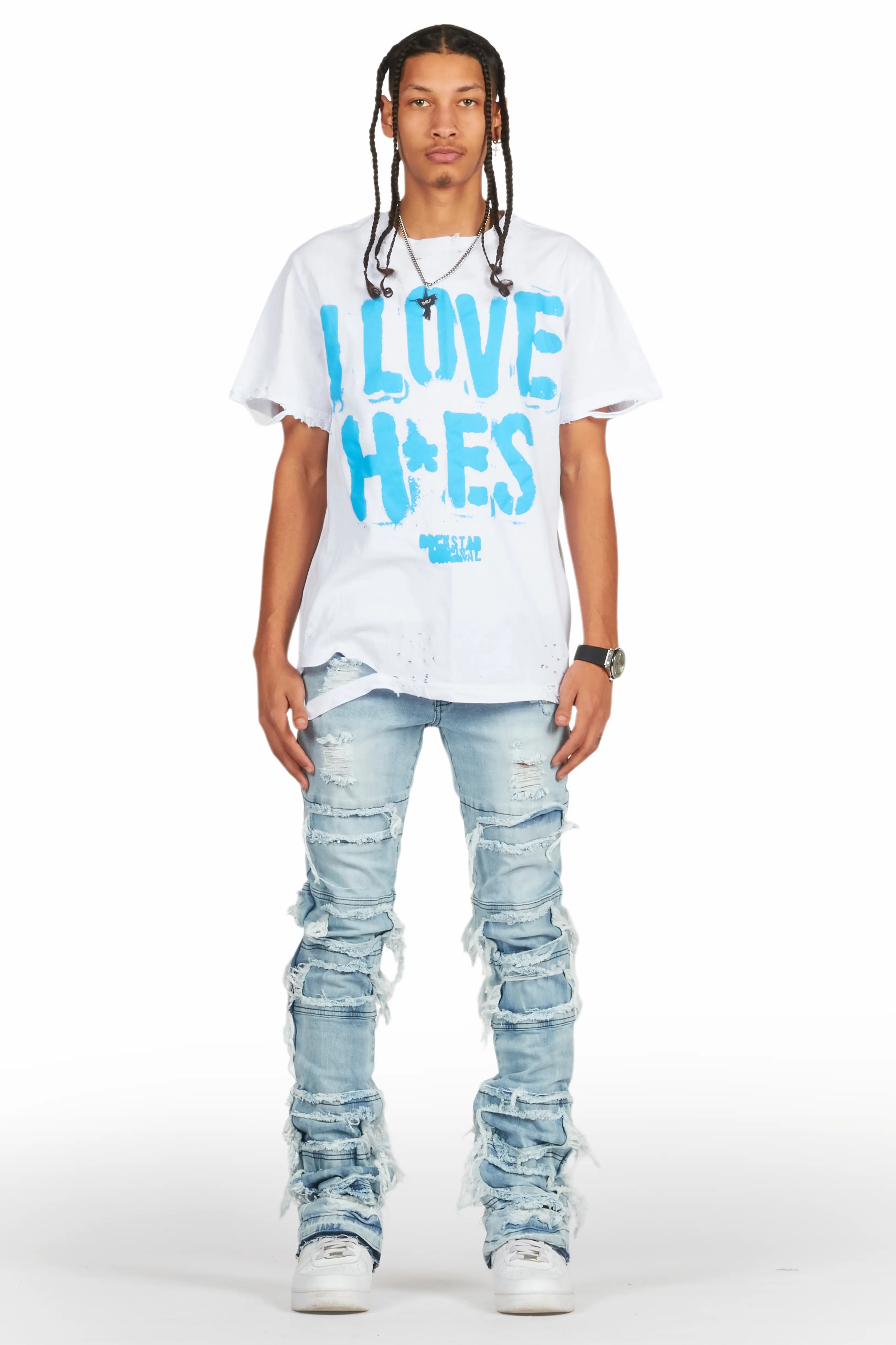 Vasco Light Blue Stacked Flare Jean - Image 3