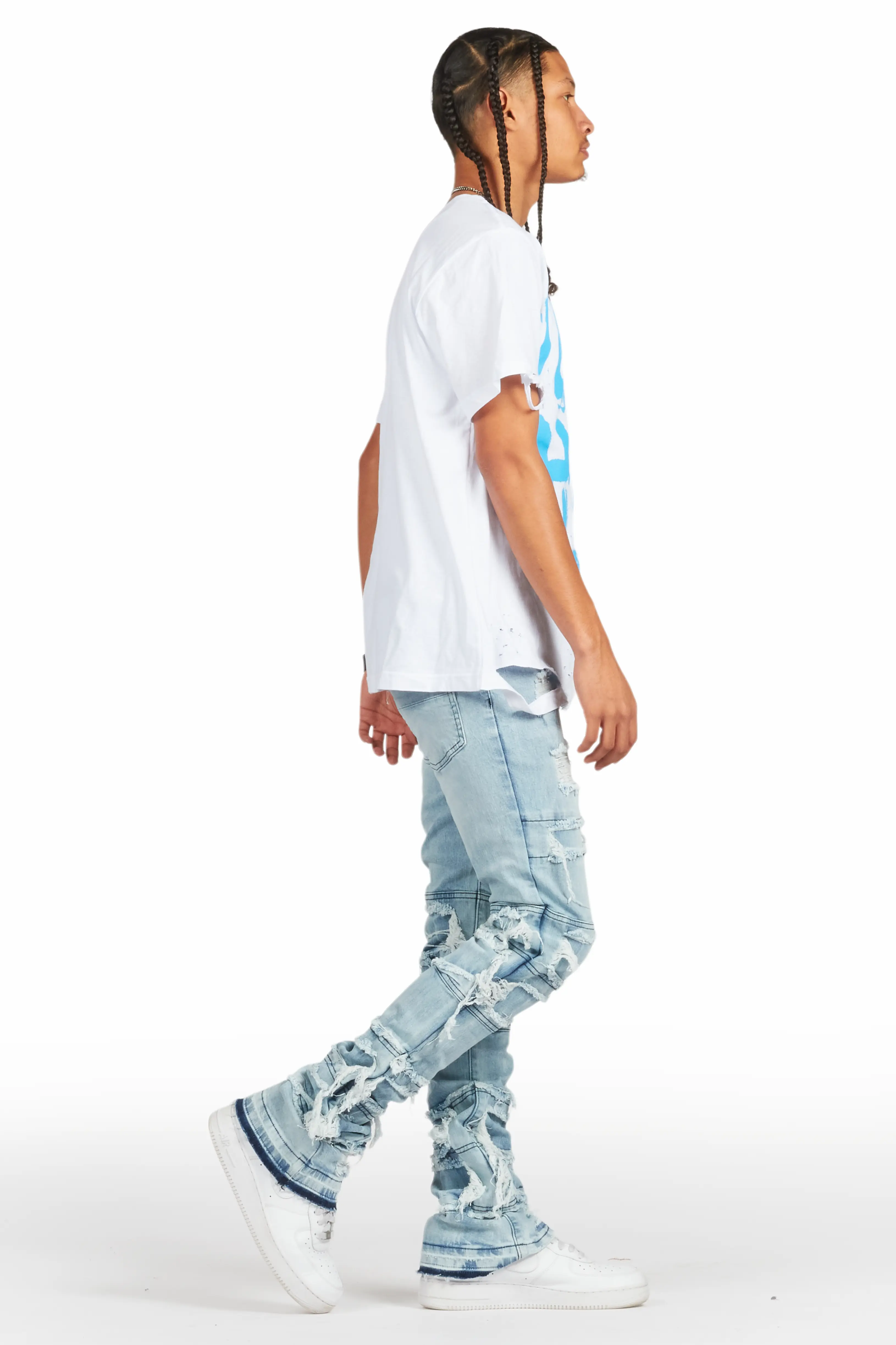 Vasco Light Blue Stacked Flare Jean - Image 4