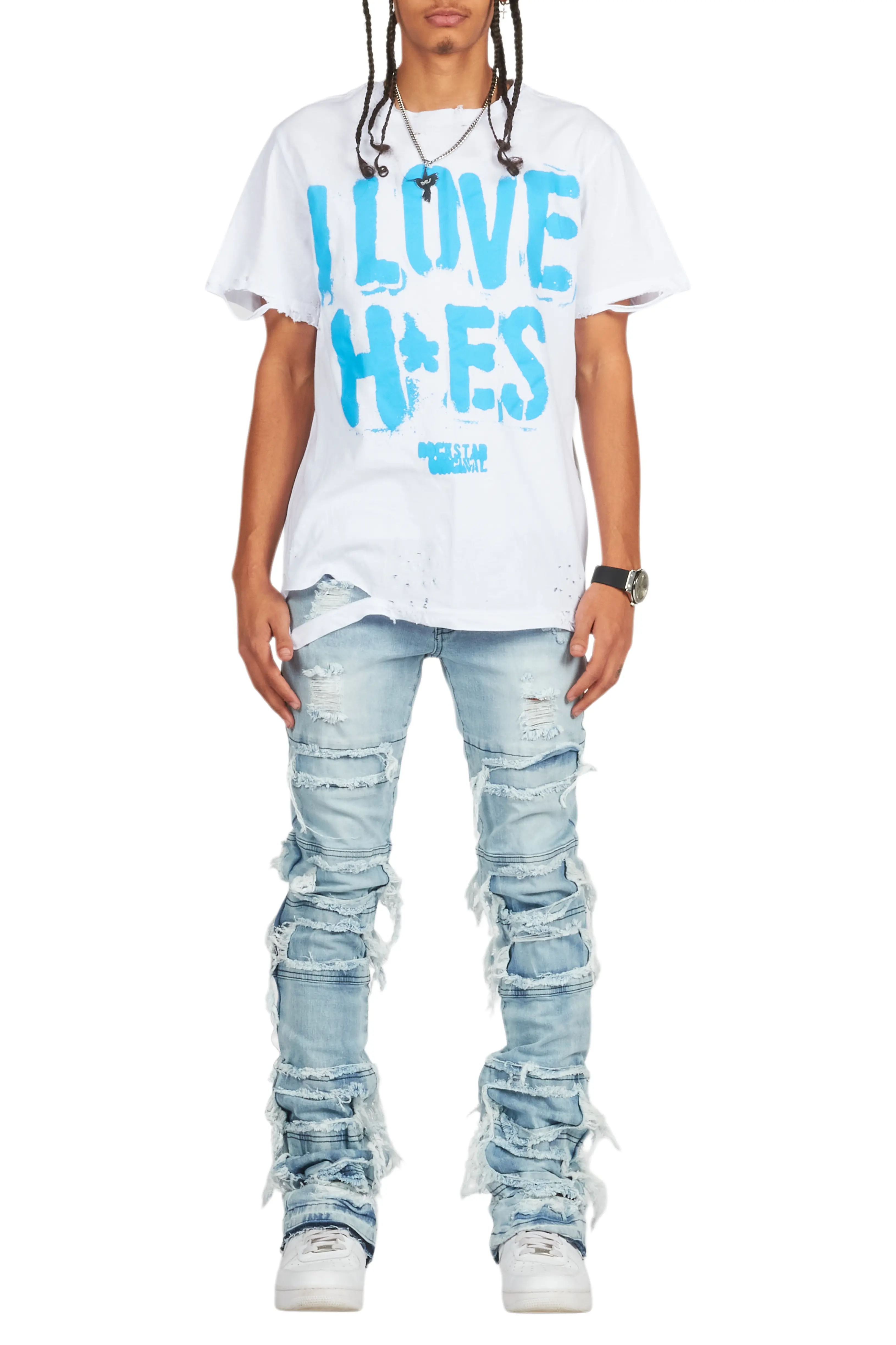 Vasco Light Blue Stacked Flare Jean - Image 9