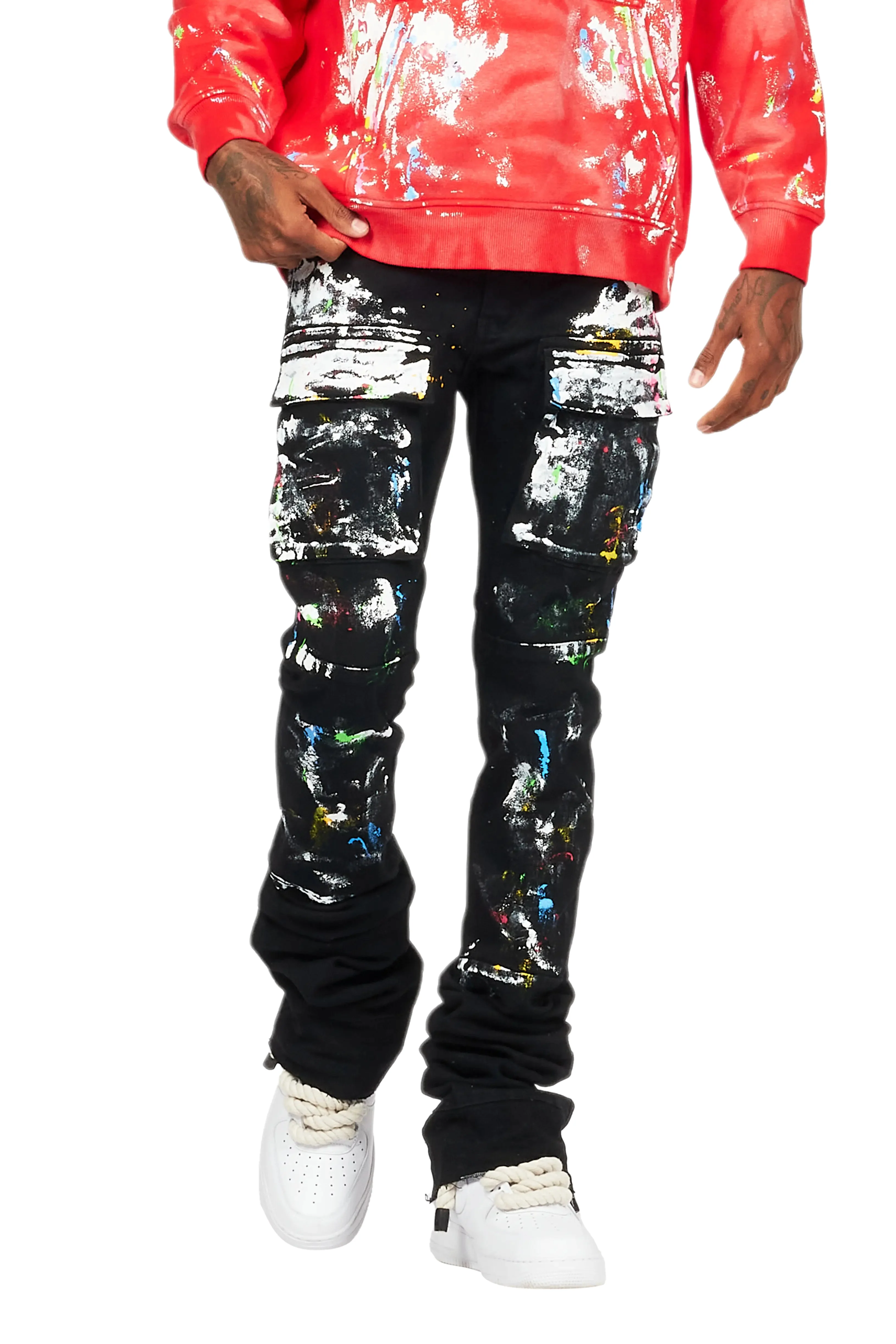 Danello Black Painter Super Stacked Flare Jean - Image 11