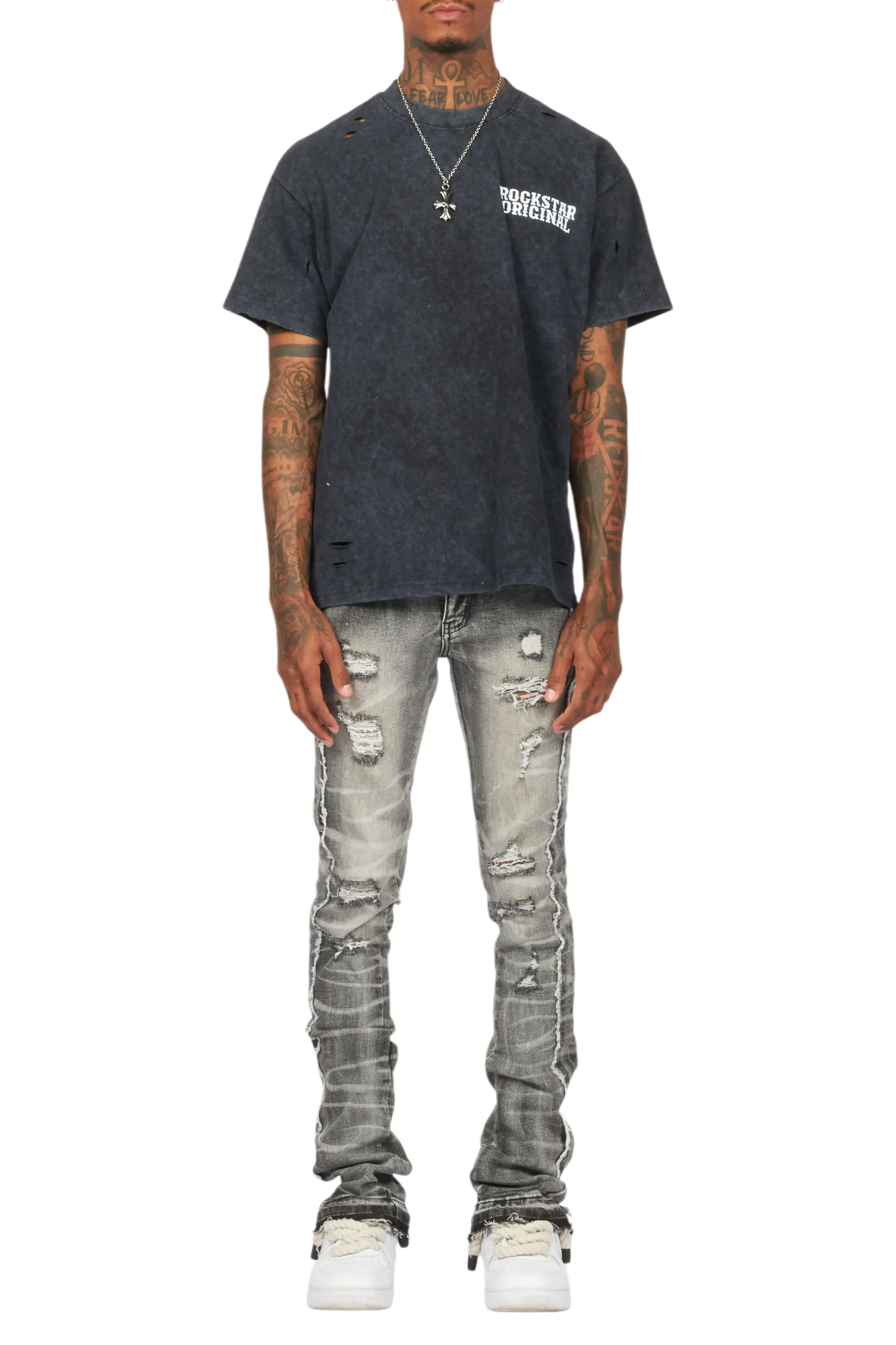 Rugged Black Stacked Flare Jean - Image 10