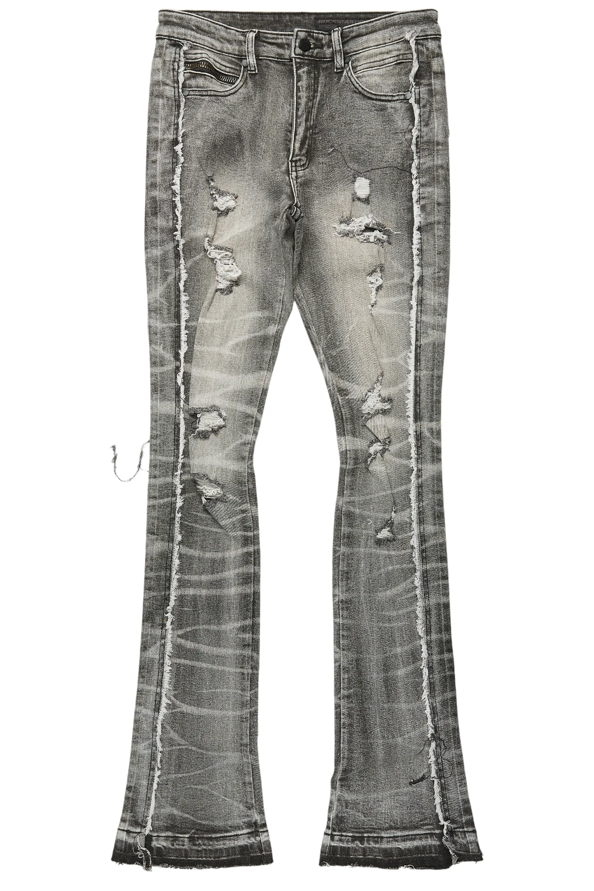 Rugged Black Stacked Flare Jean - Image 2