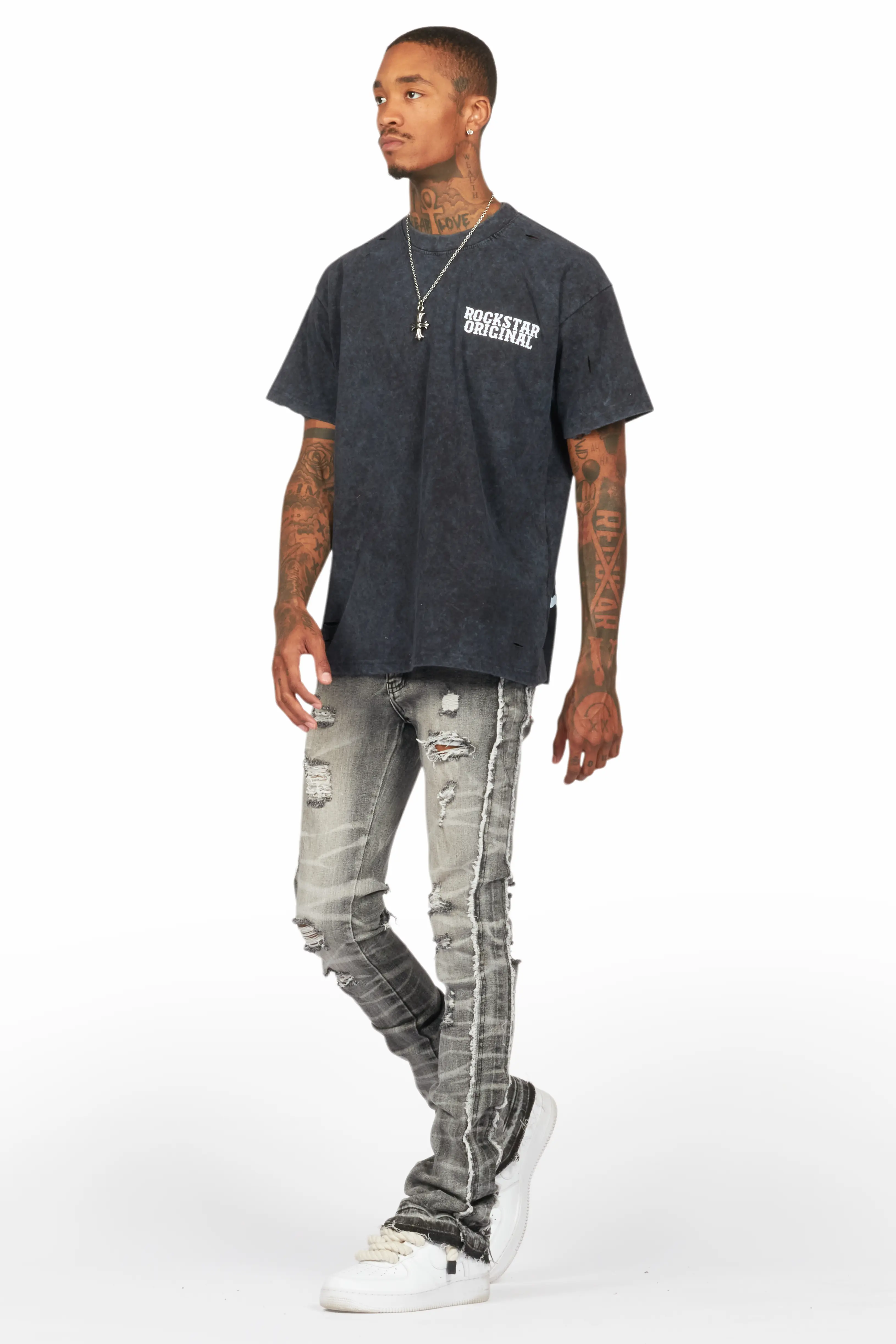 Rugged Black Stacked Flare Jean - Image 6