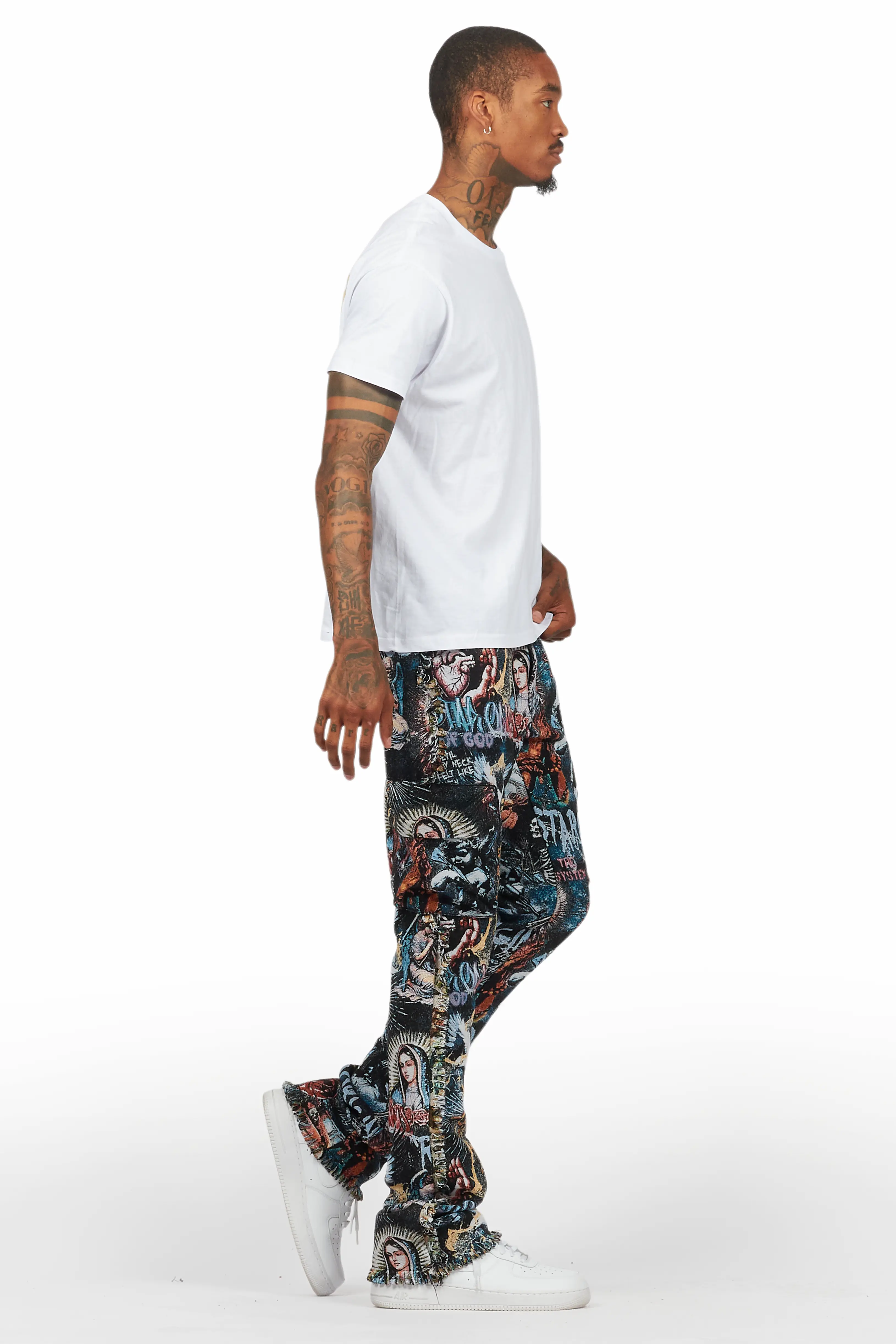 Dalai Multi Stacked Tapestry Flare Jean - Image 4