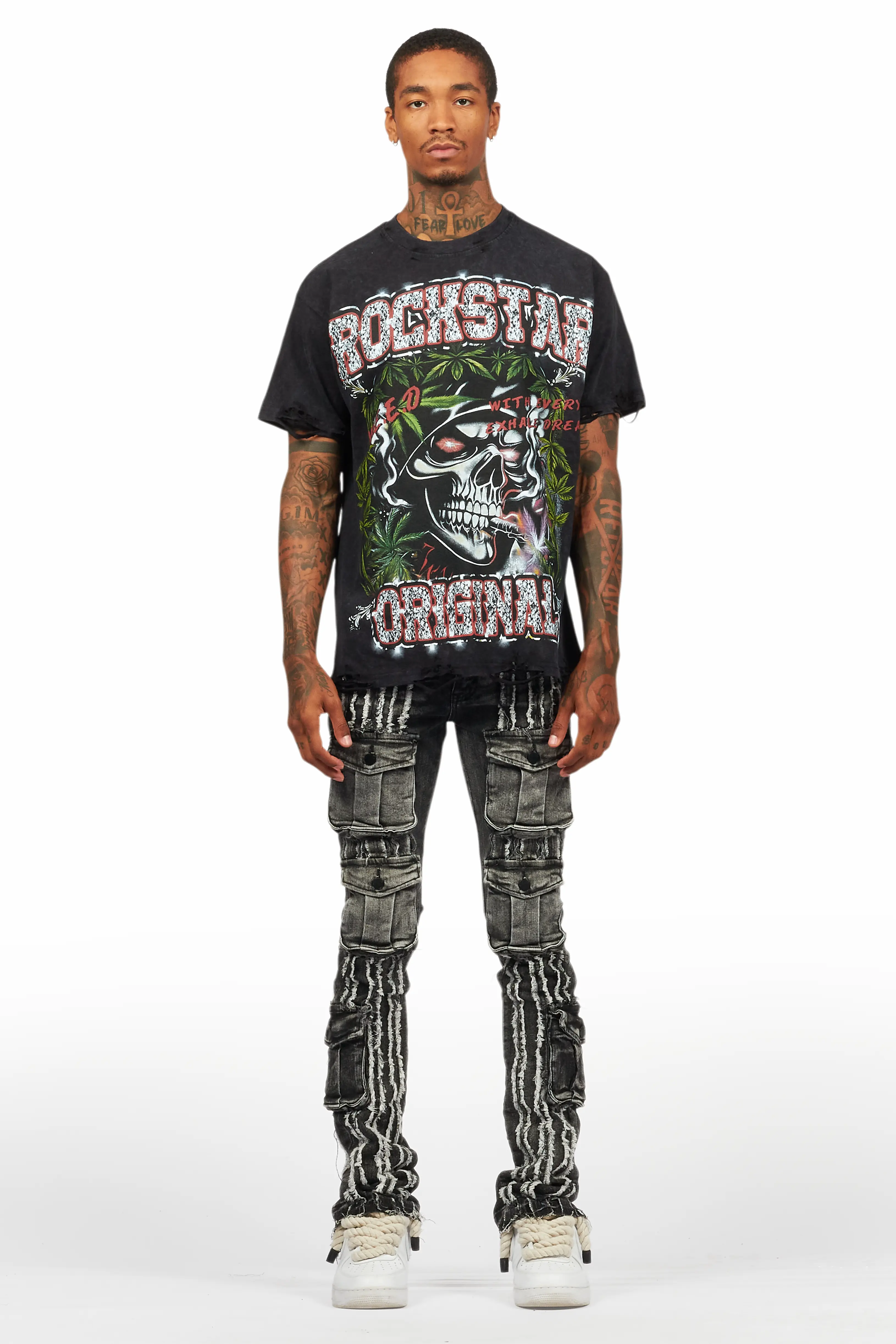 Frey Black Stacked Flare Jean - Image 3
