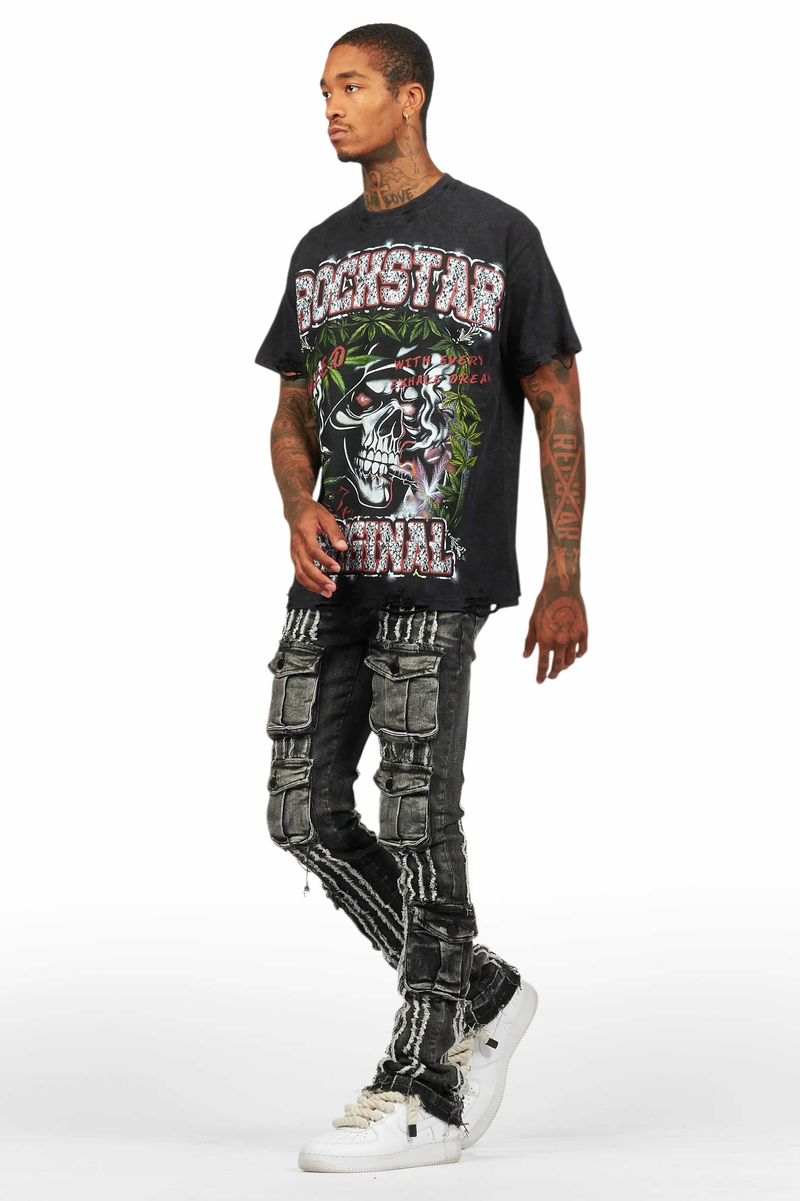 Frey Black Stacked Flare Jean - Image 6