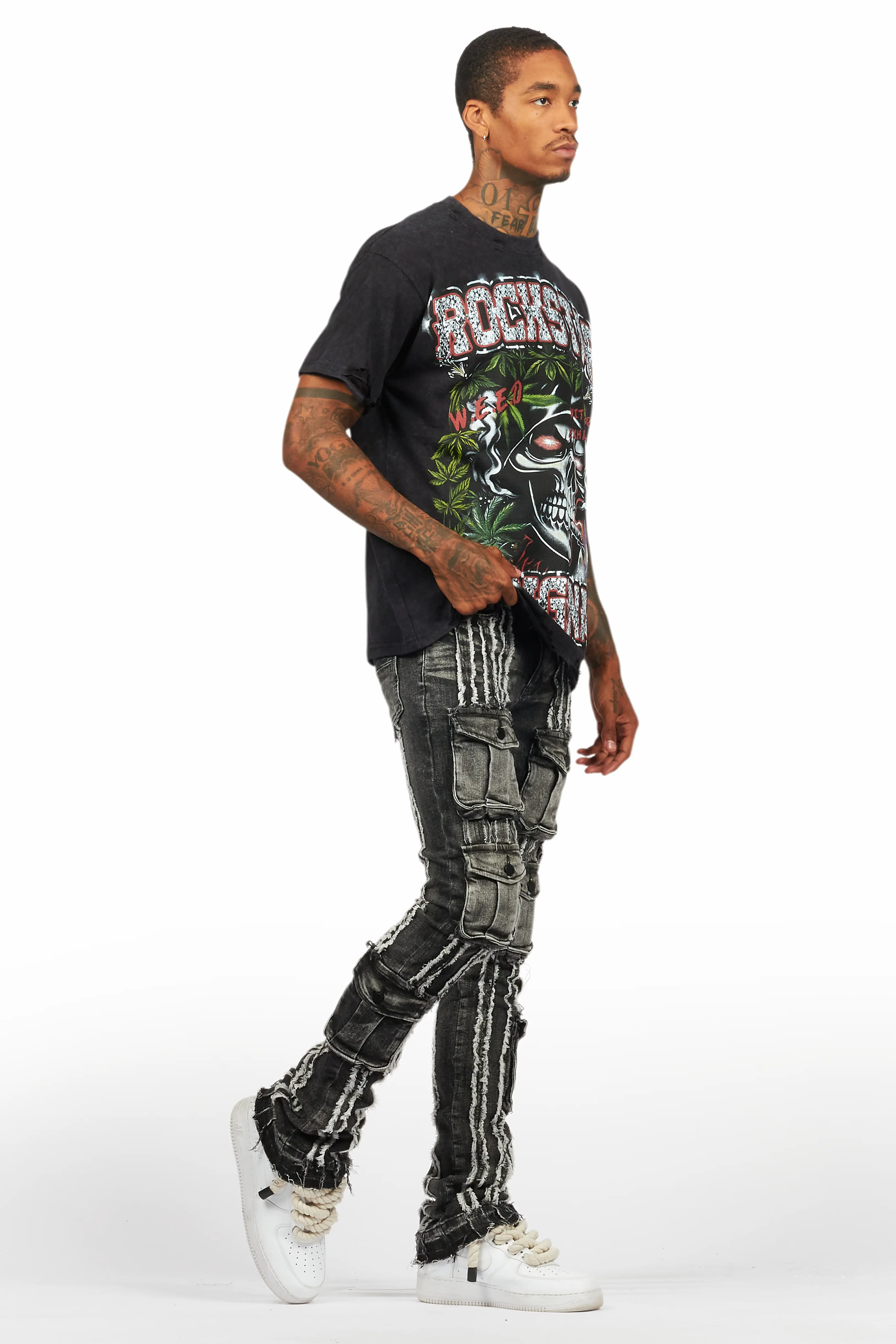 Frey Black Stacked Flare Jean - Image 7