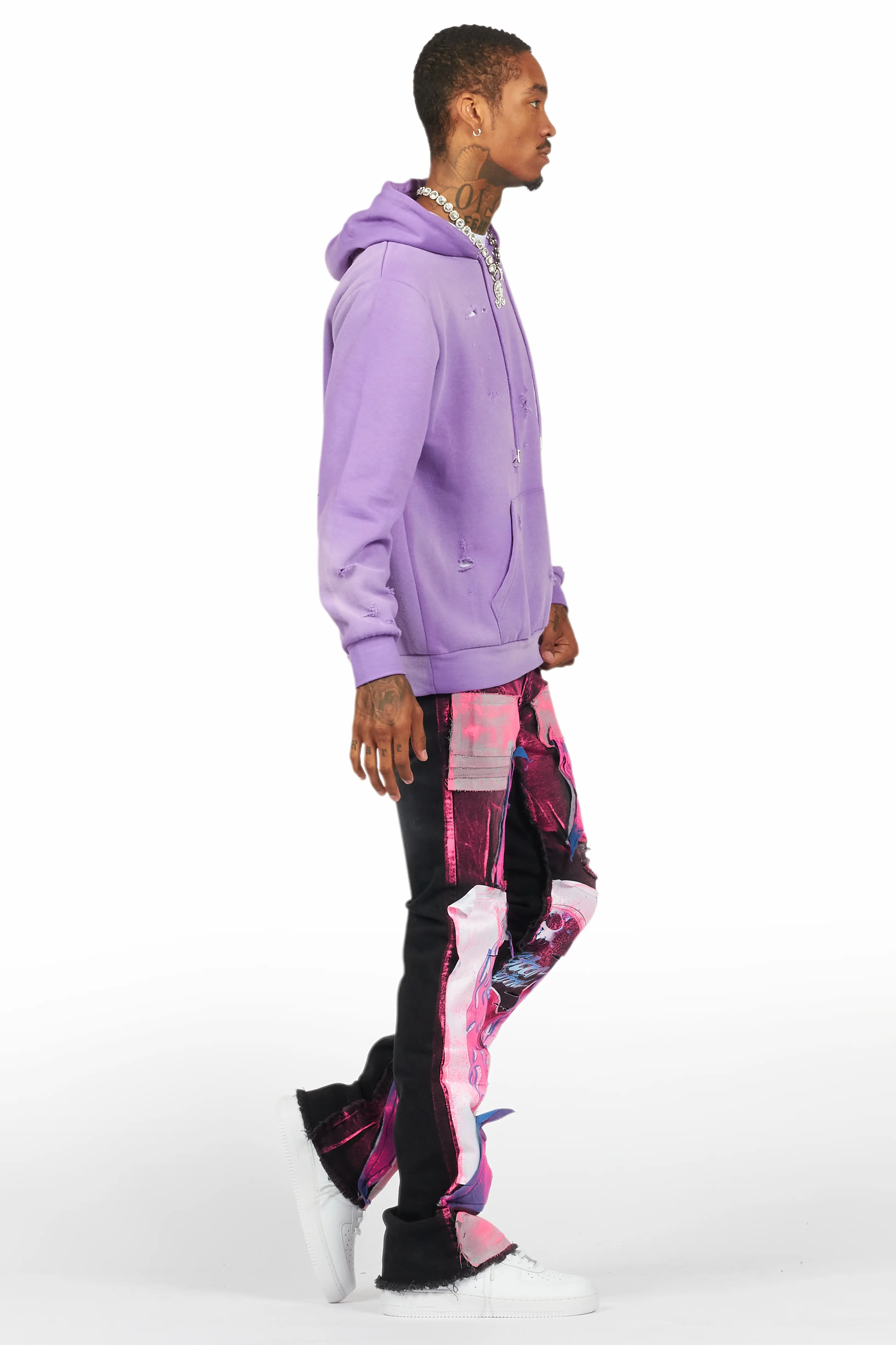Helki Black/Pink Roller Paint Stacked Flare Jean - Image 4