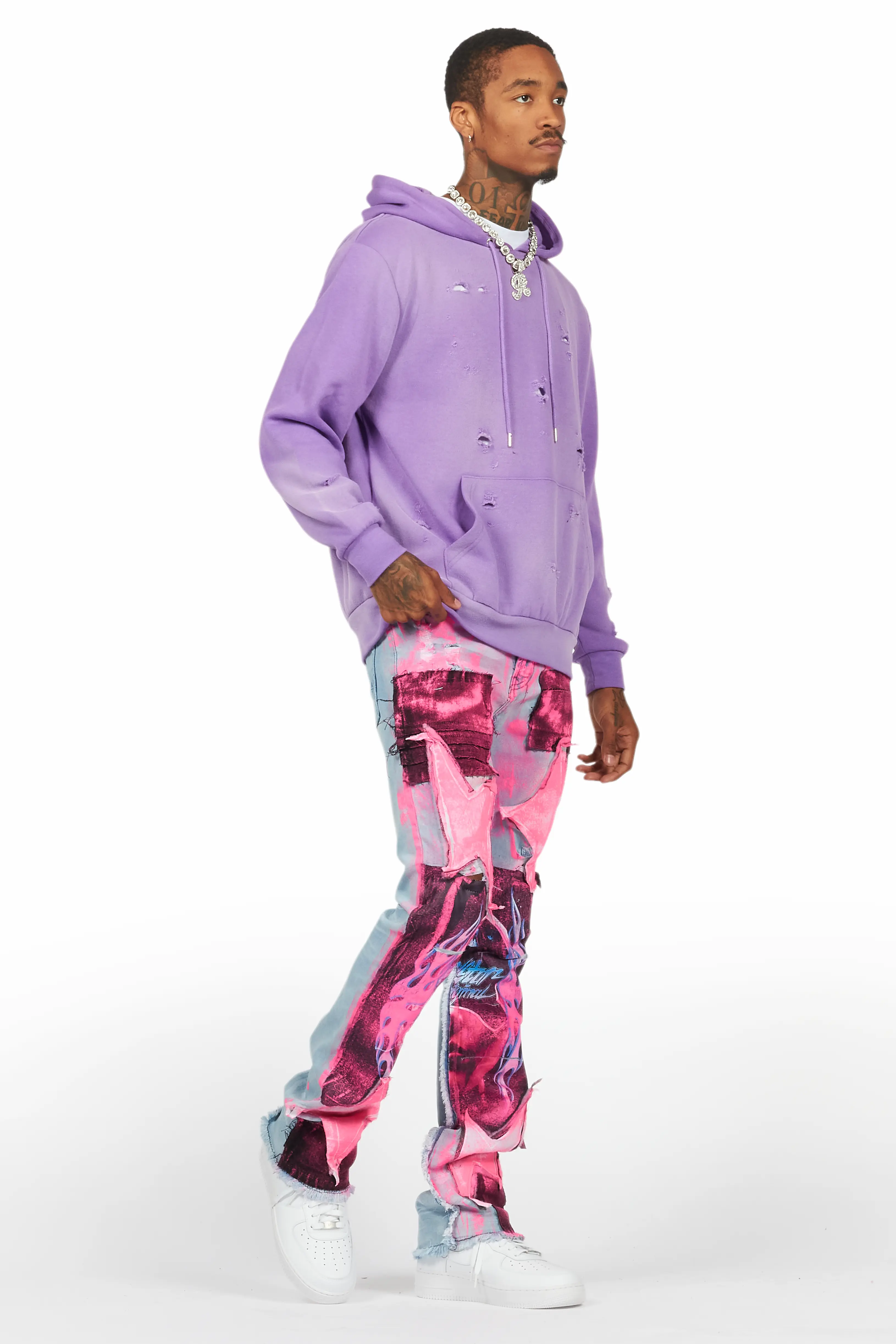 Helki Blue/Pink Roller Paint Stacked Flare Jean - Image 7