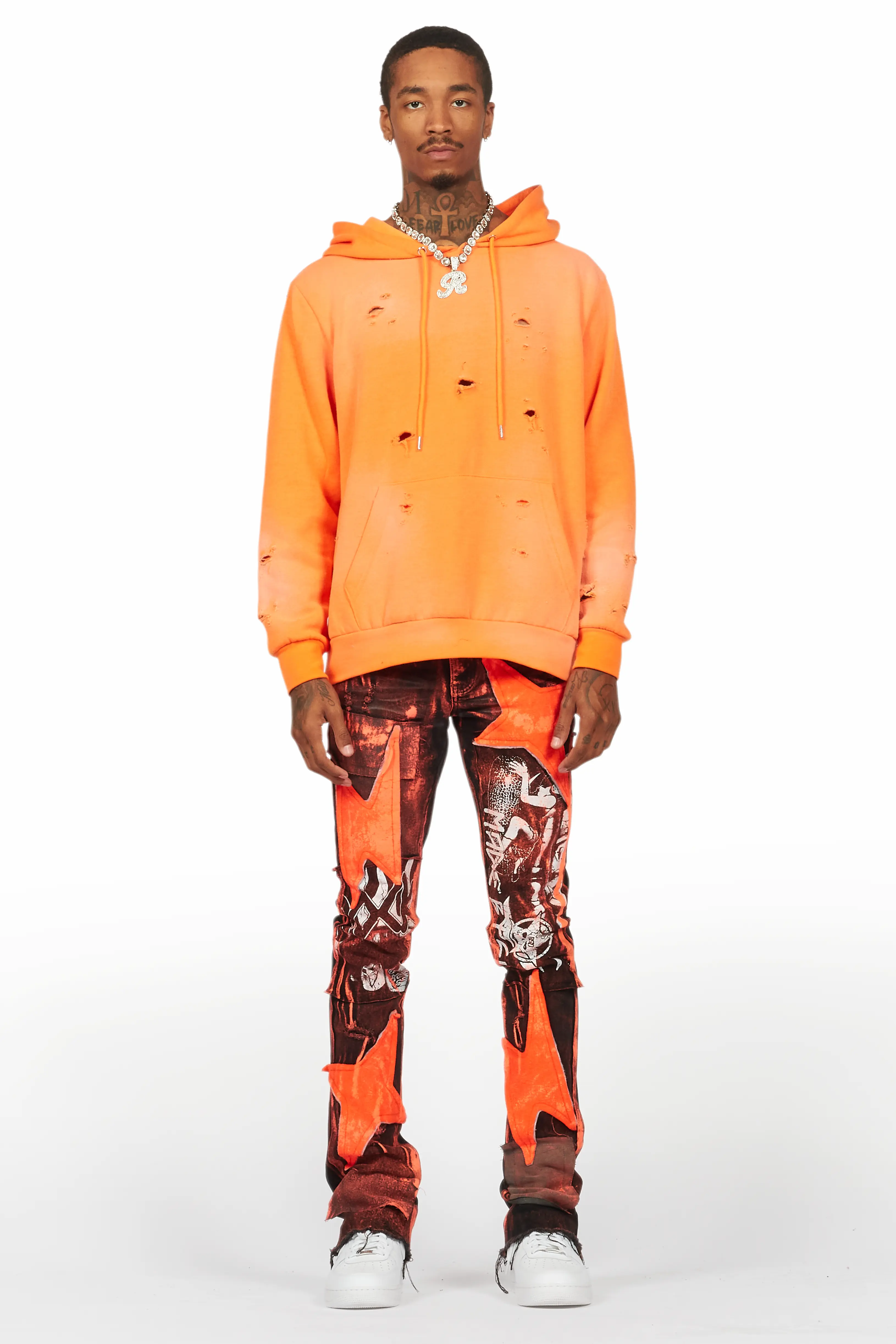 Valko Black/Orange Roller Paint Stacked Flare Jean - Image 3