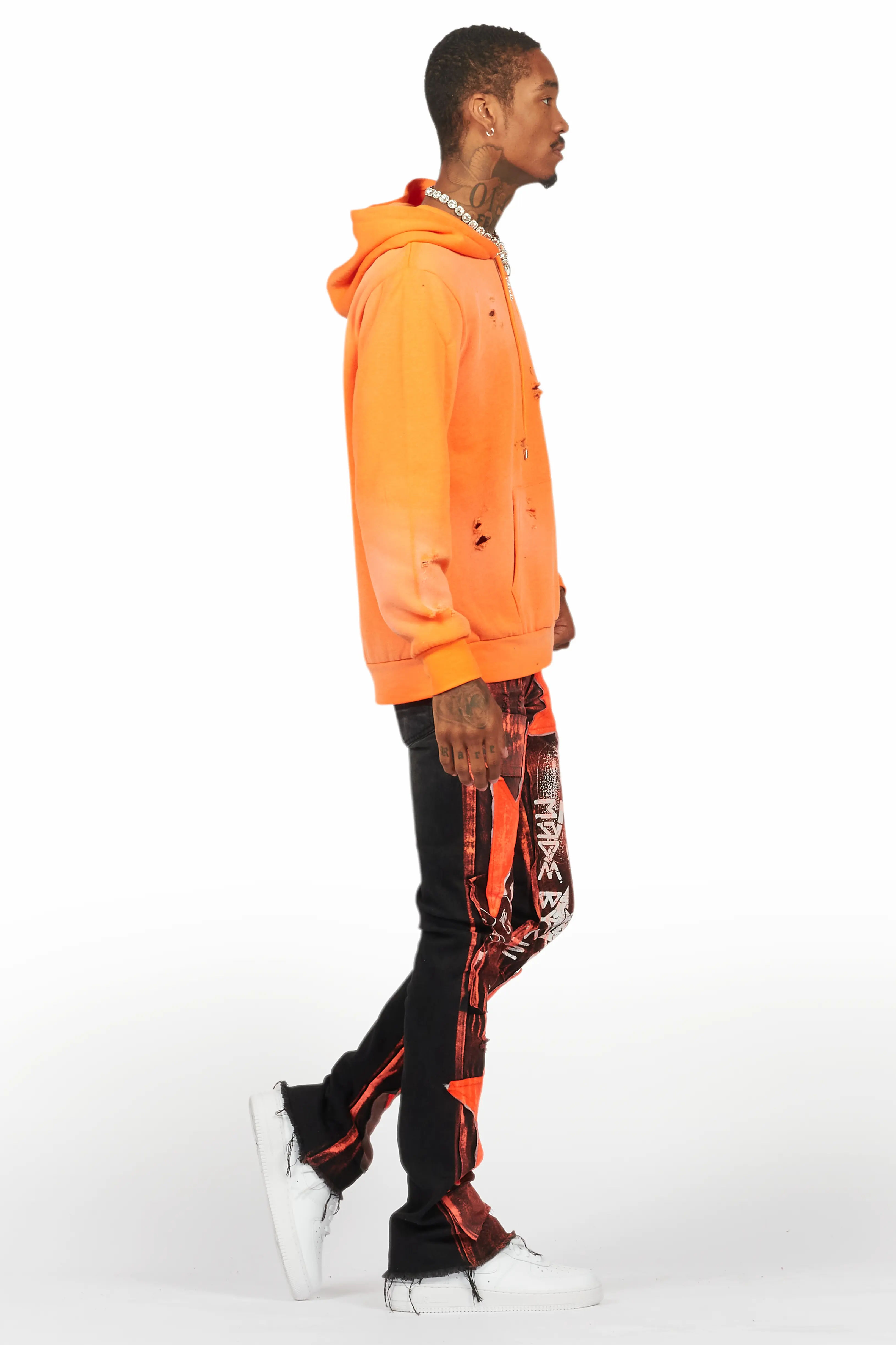 Valko Black/Orange Roller Paint Stacked Flare Jean - Image 4