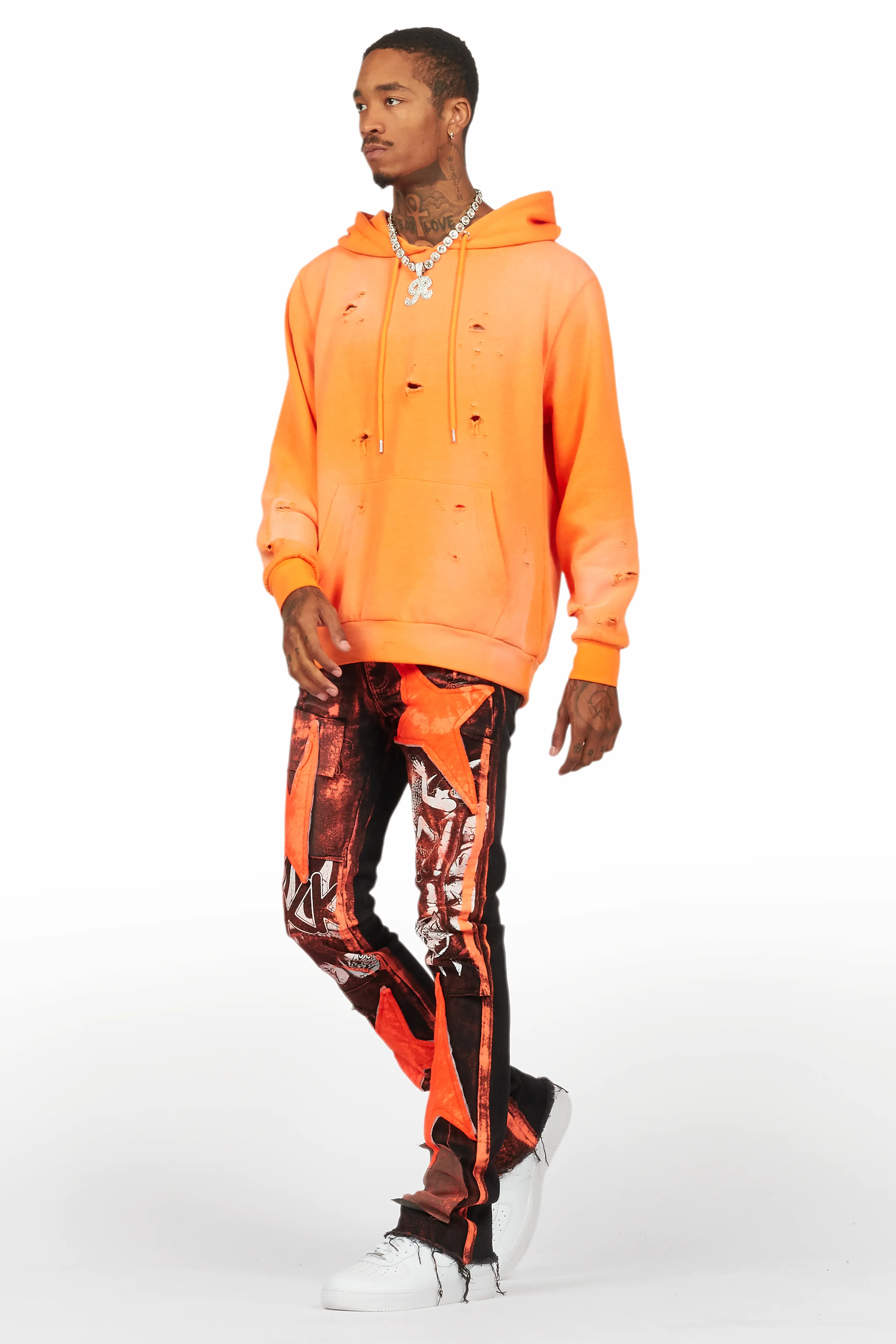 Valko Black/Orange Roller Paint Stacked Flare Jean - Image 6