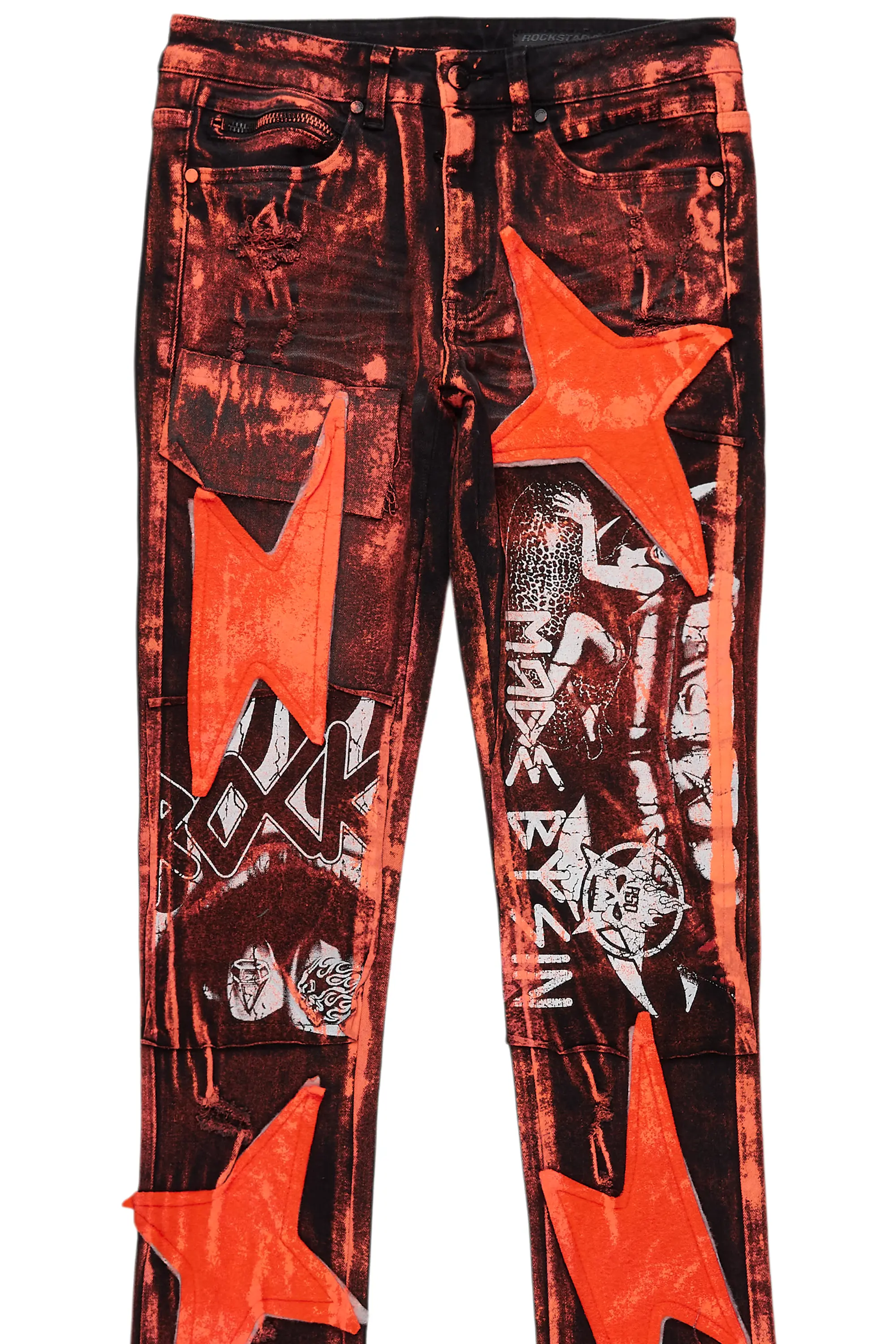 Valko Black/Orange Roller Paint Stacked Flare Jean - Image 8