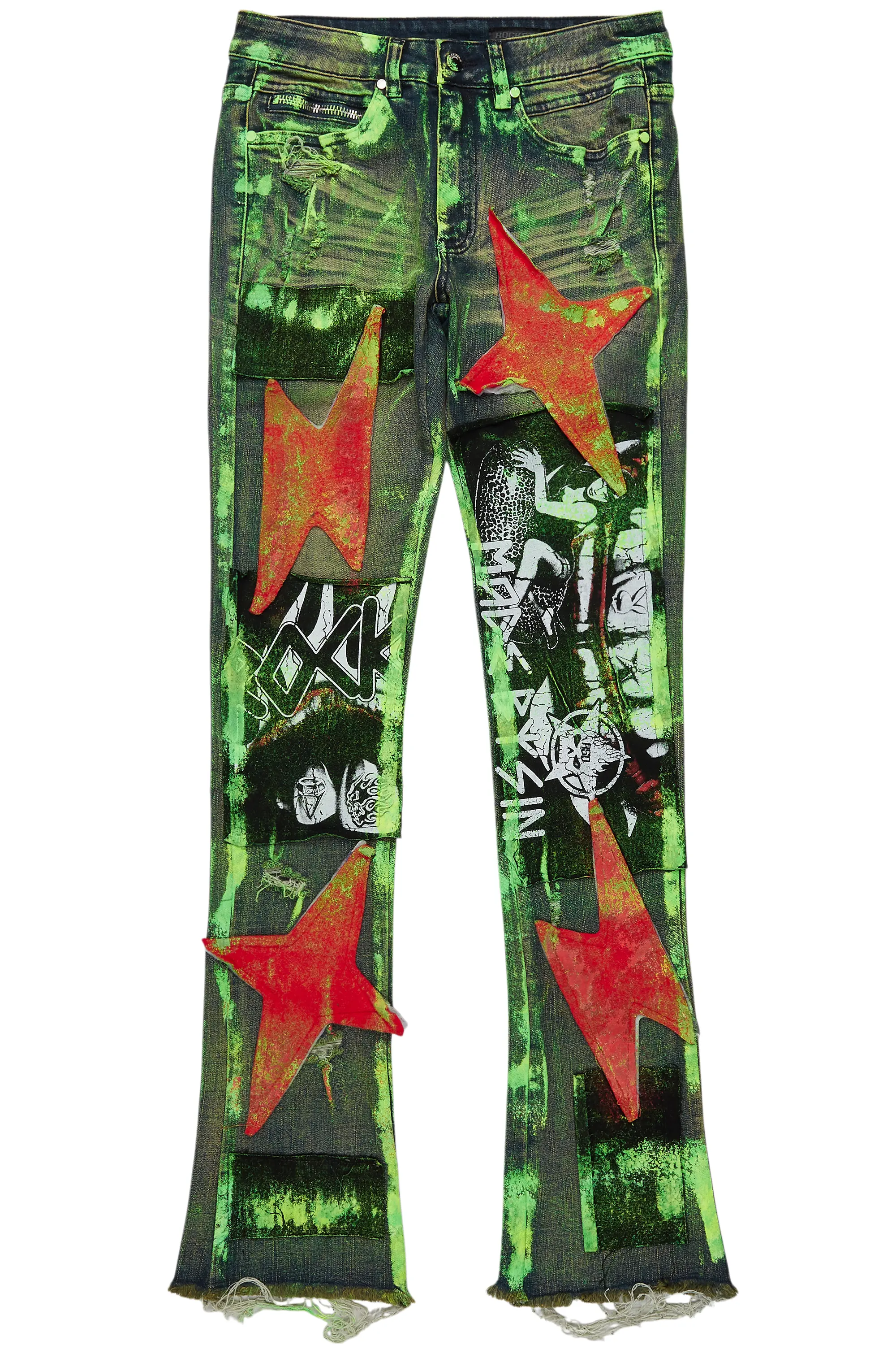 Valko Blue/Green Roller Paint Stacked Flare Jean - Image 2