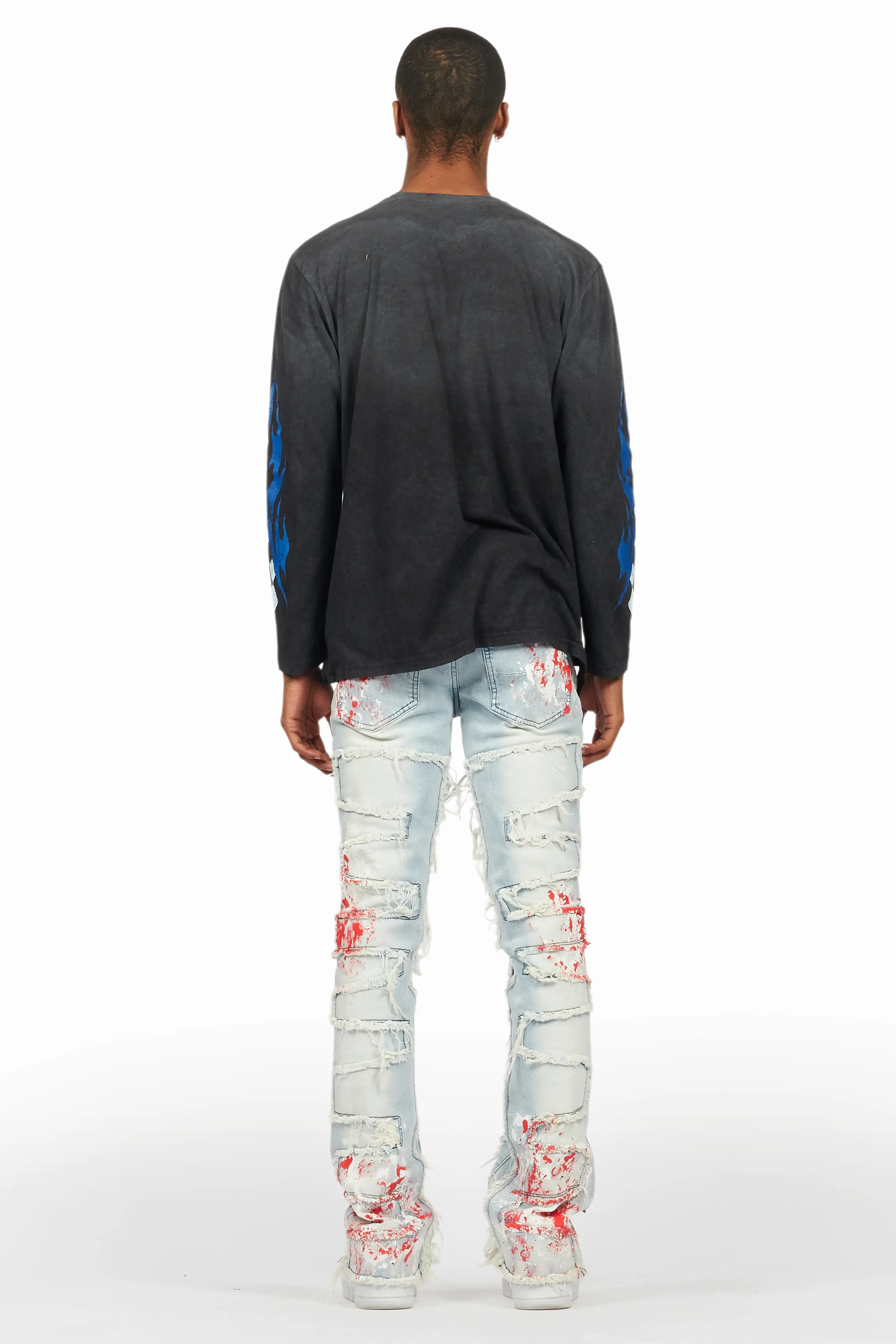 Kodak Blue/Red Painter Stacked Flare Fringe Jean - Image 5