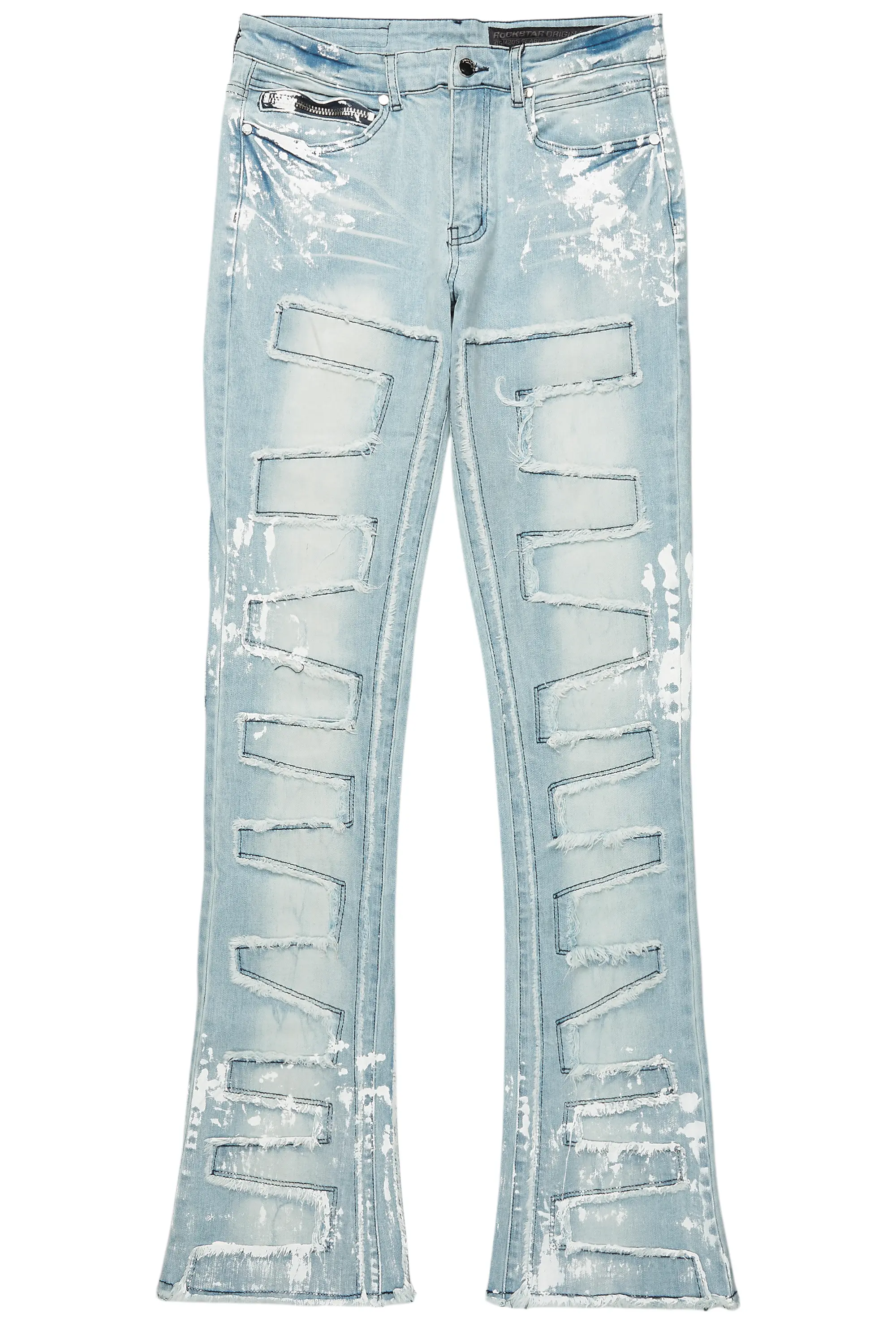 Kodak Blue/White Painter Stacked Flare Fringe Jean - Image 2