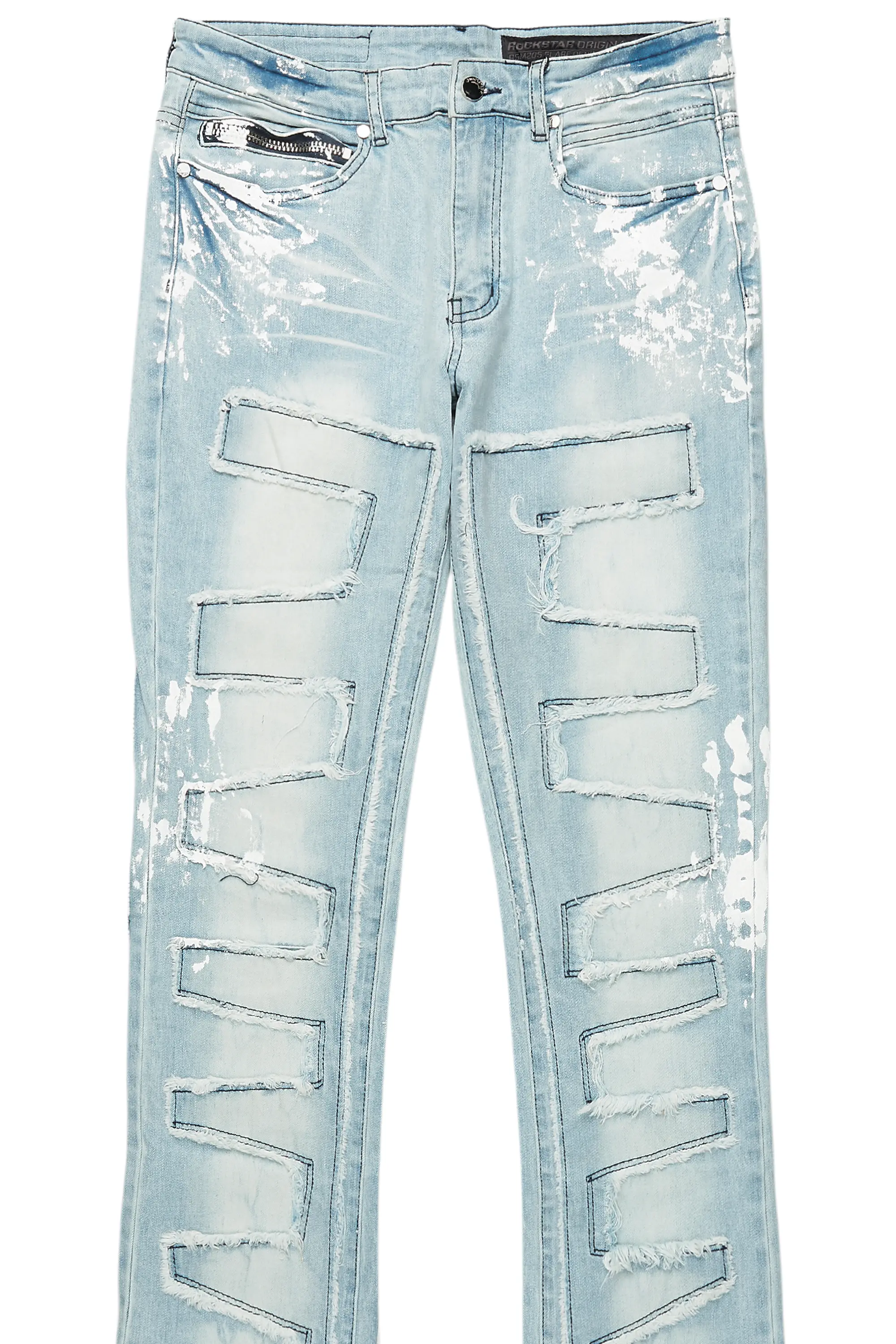 Kodak Blue/White Painter Stacked Flare Fringe Jean - Image 8
