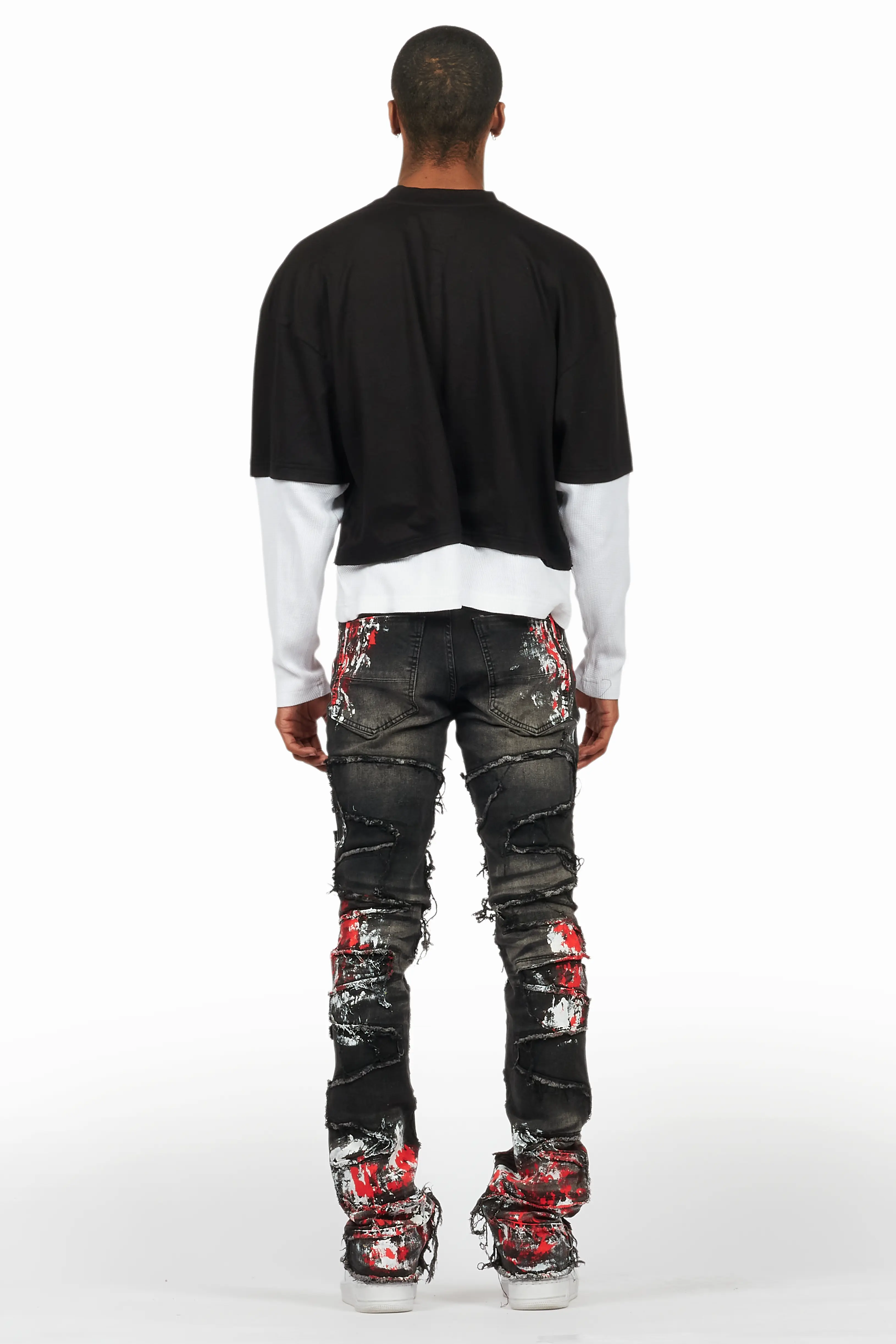Kodak Grey/Red Painter Stacked Flare Fringe Jean - Image 5