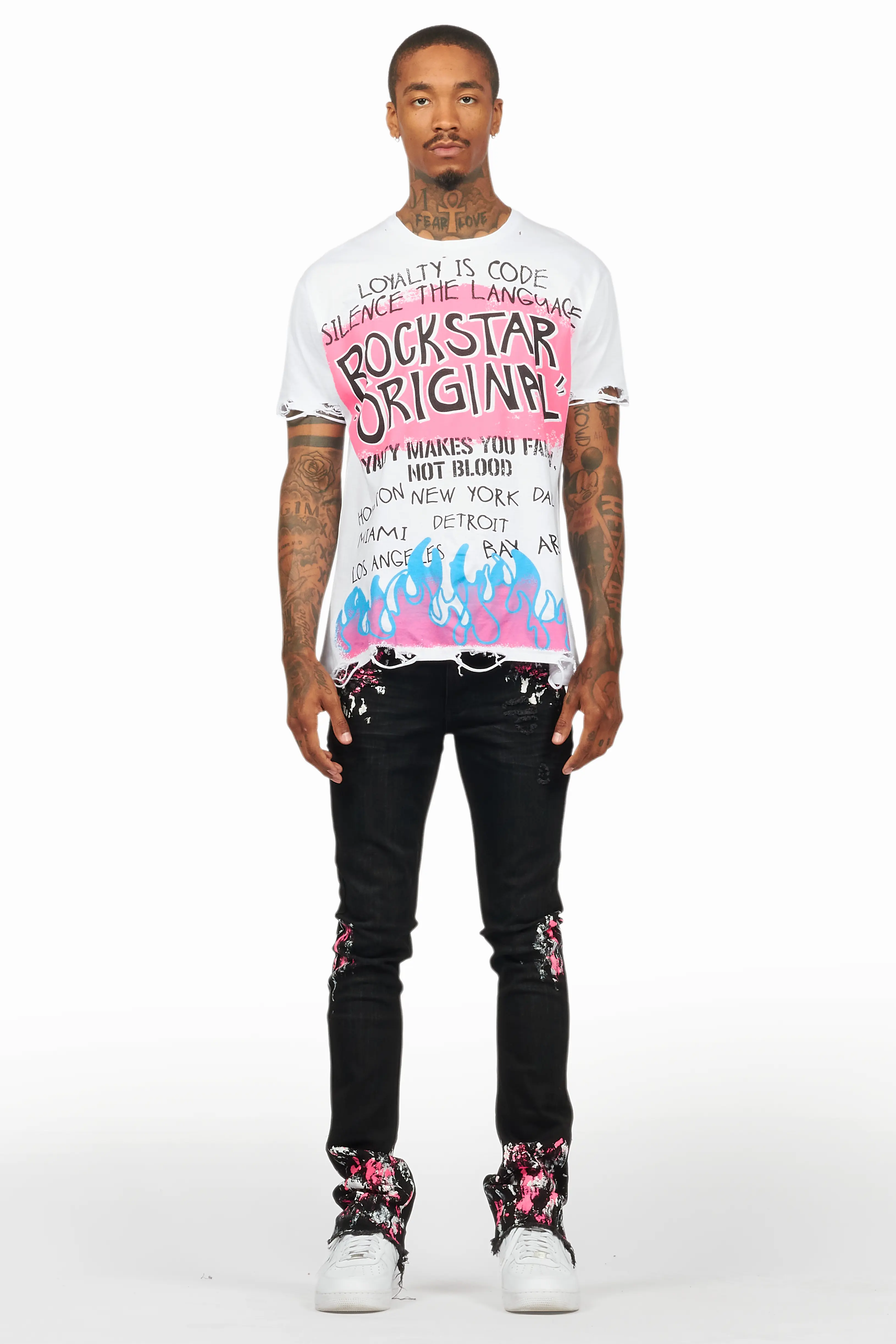 Kodak Black/Pink Painter Stacked Flare Jean - Image 3