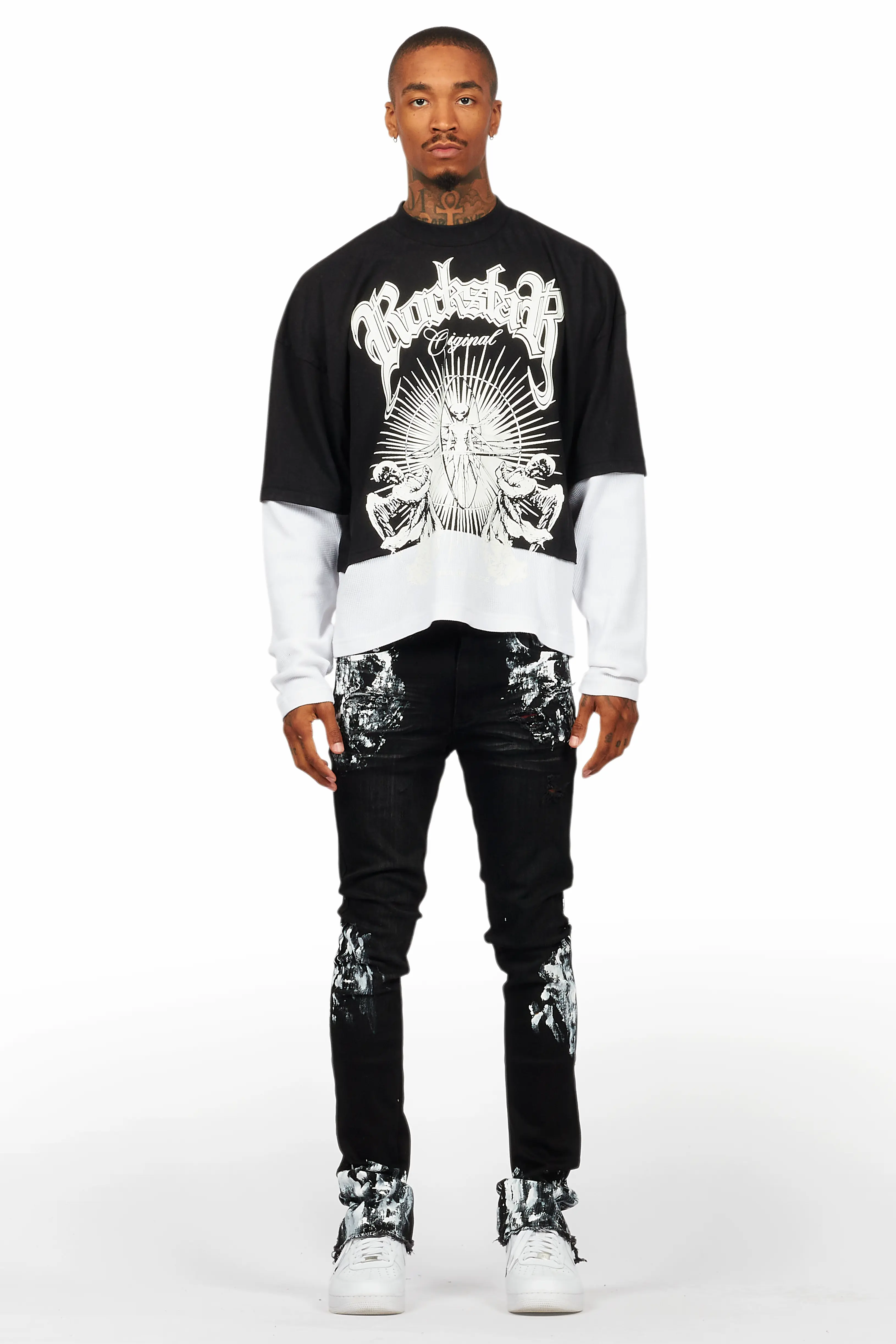 Kodak Black/White Painter Stacked Flare Jean - Image 3